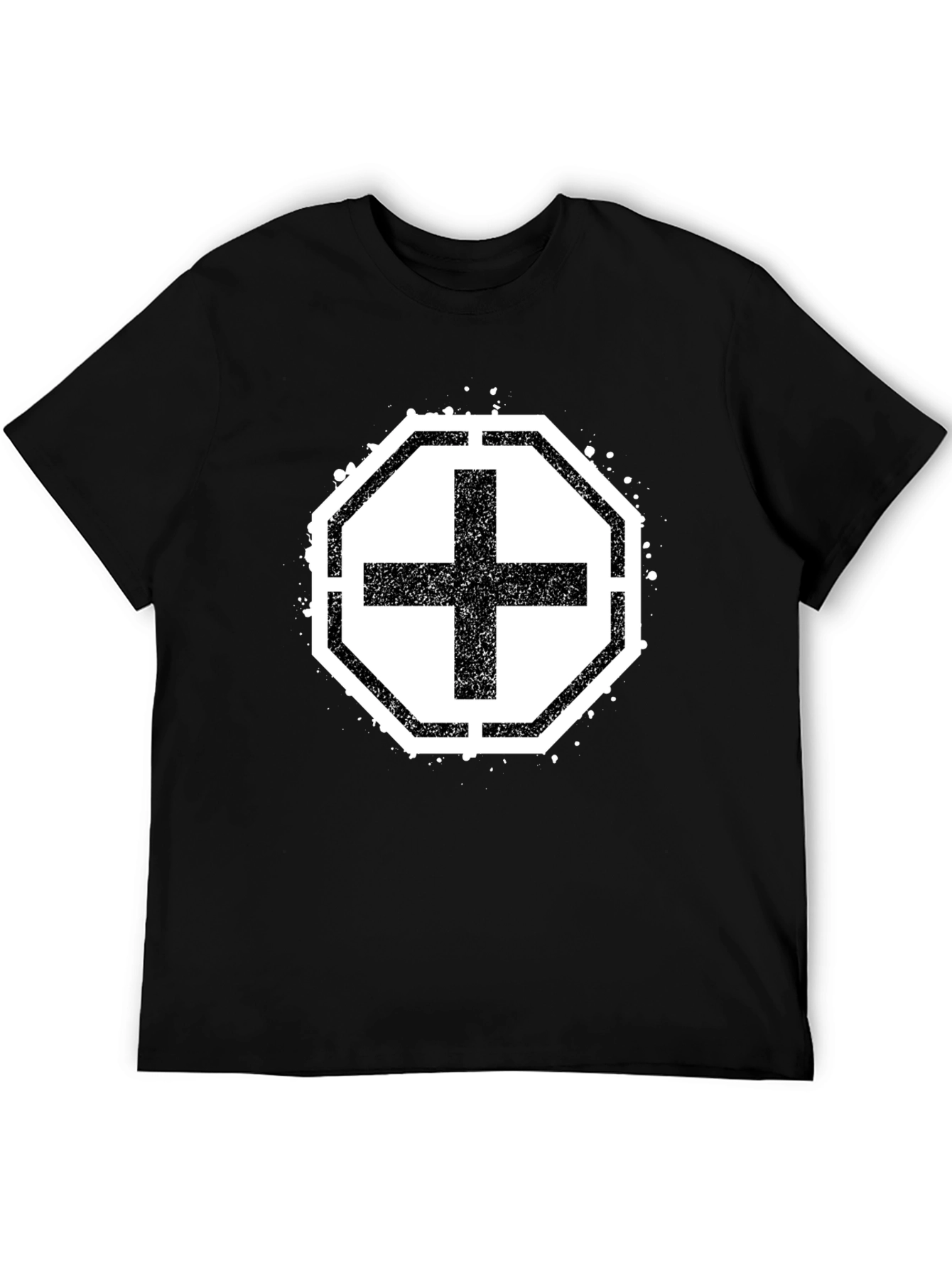Black T-Shirt with Grunge Cross Design