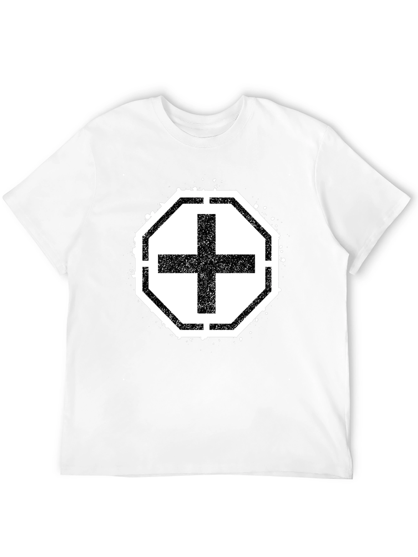Black T-Shirt with Grunge Cross Design