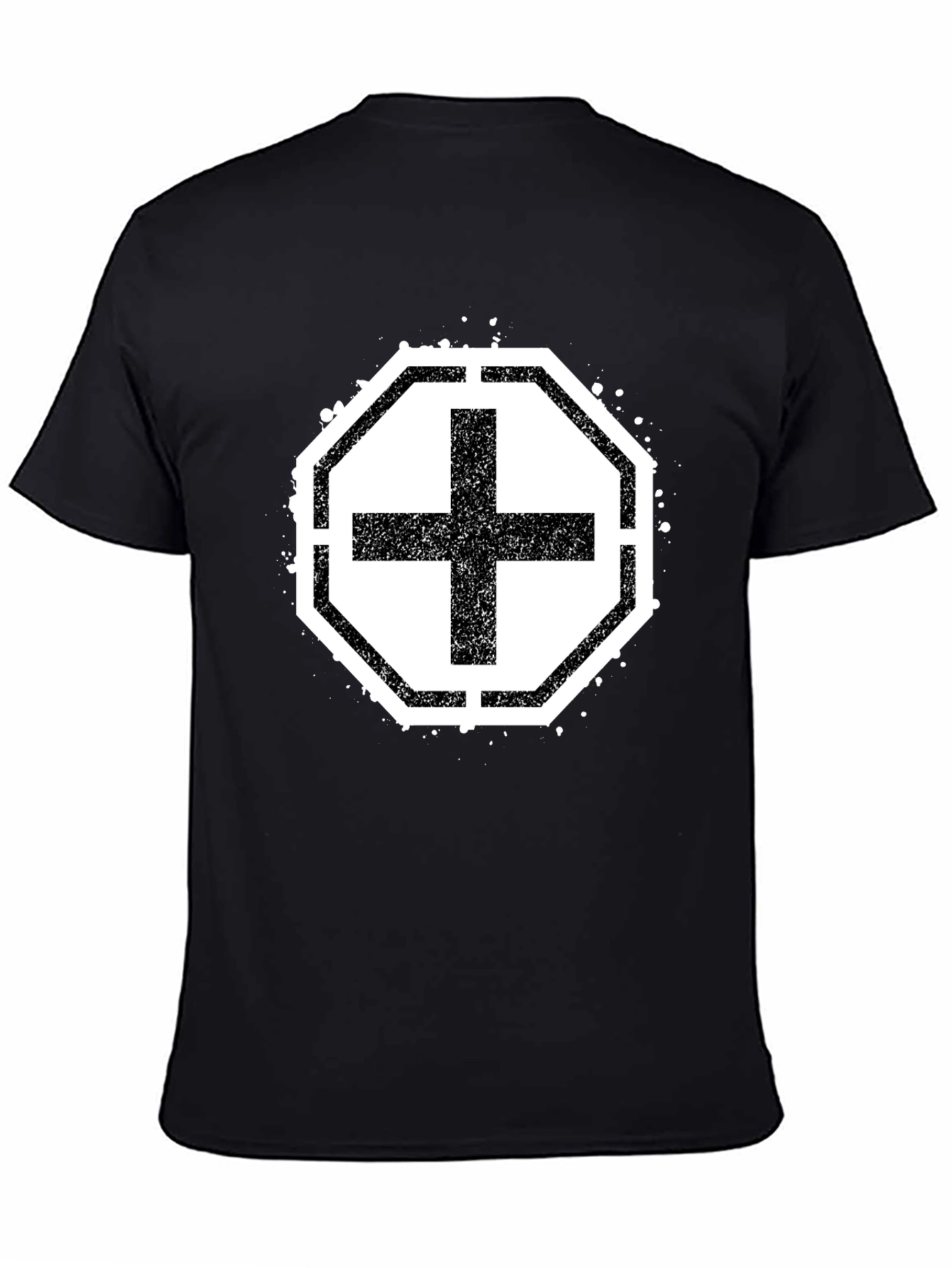 Black T-Shirt with Grunge Cross Design