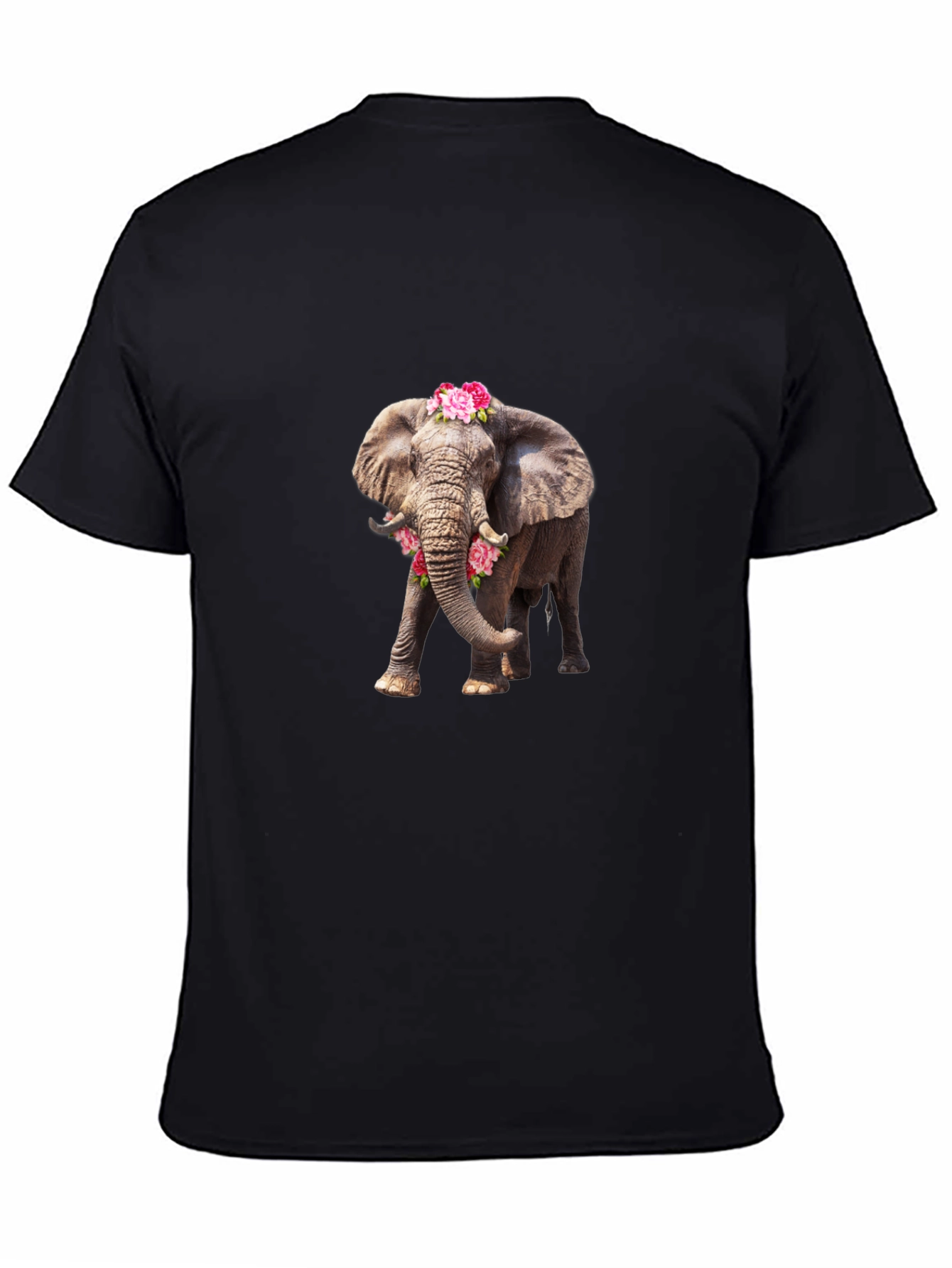 Elephant with Flowers Black Tee