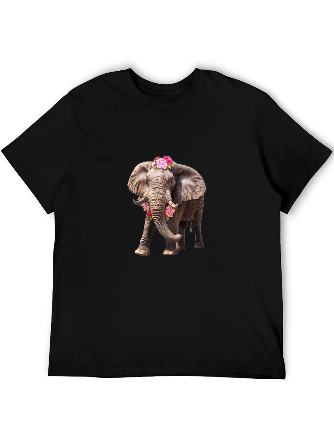 Elephant with Flowers Black Tee
