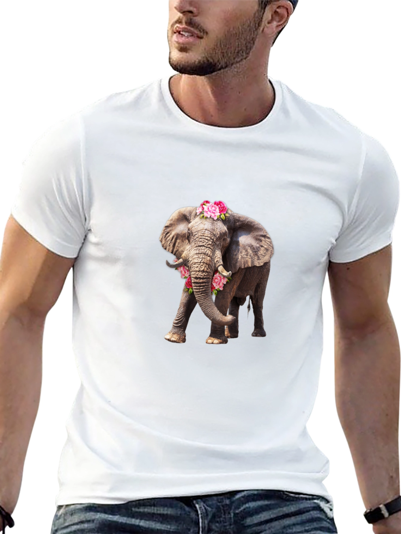Elephant with Flowers Black Tee
