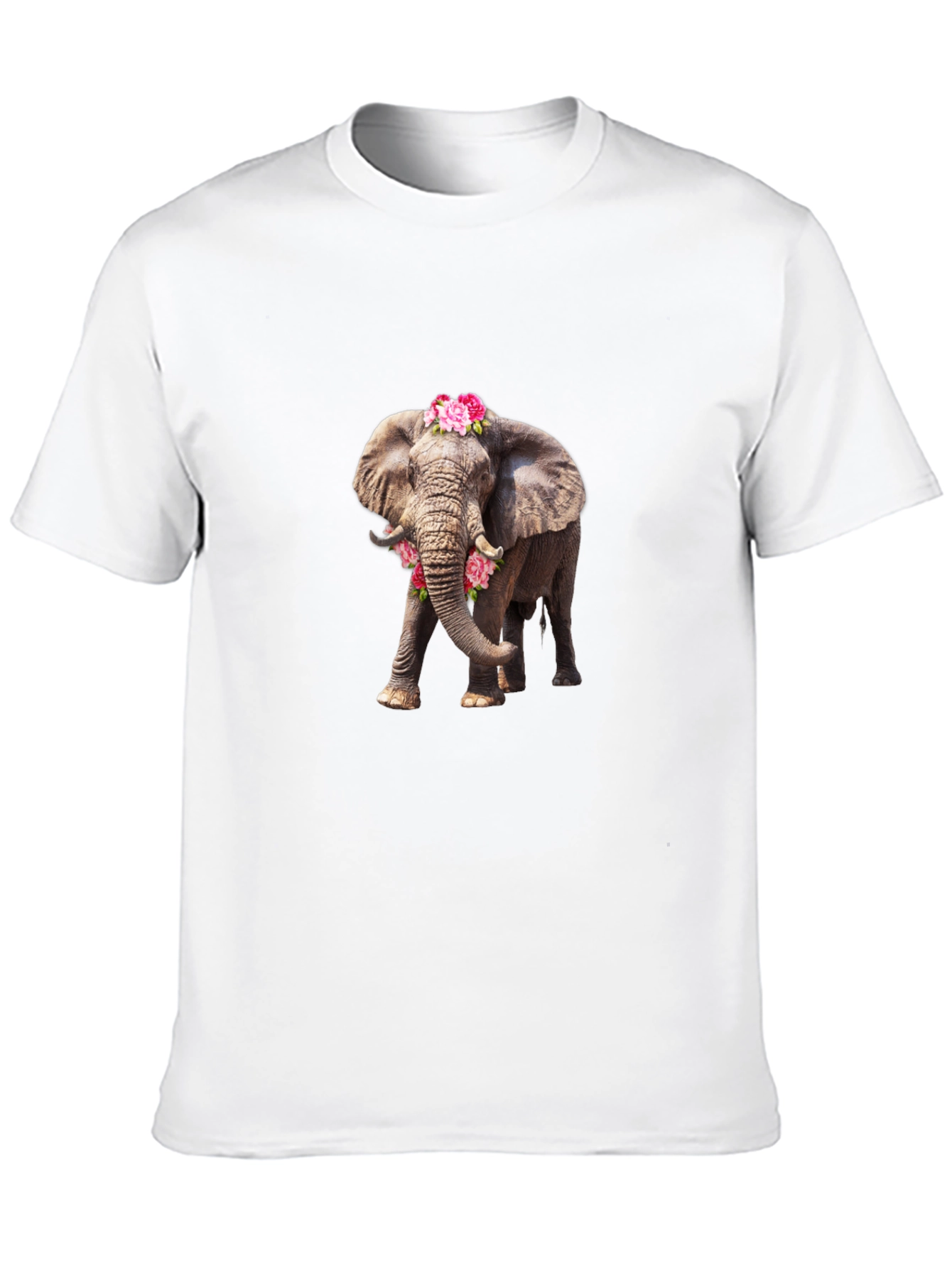 Elephant with Flowers Black Tee