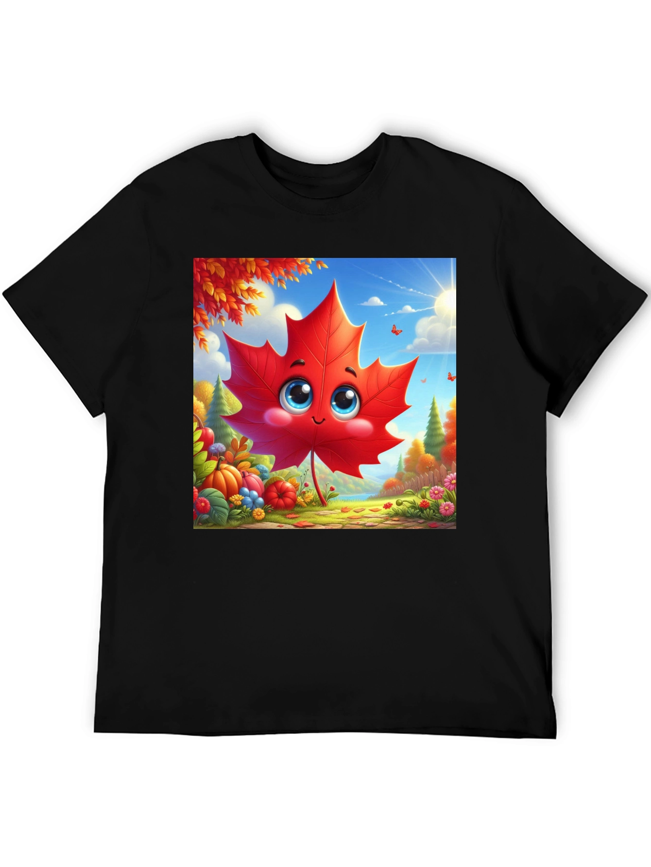 Cute Autumn Leaf Cartoon Graphic T-Shirt