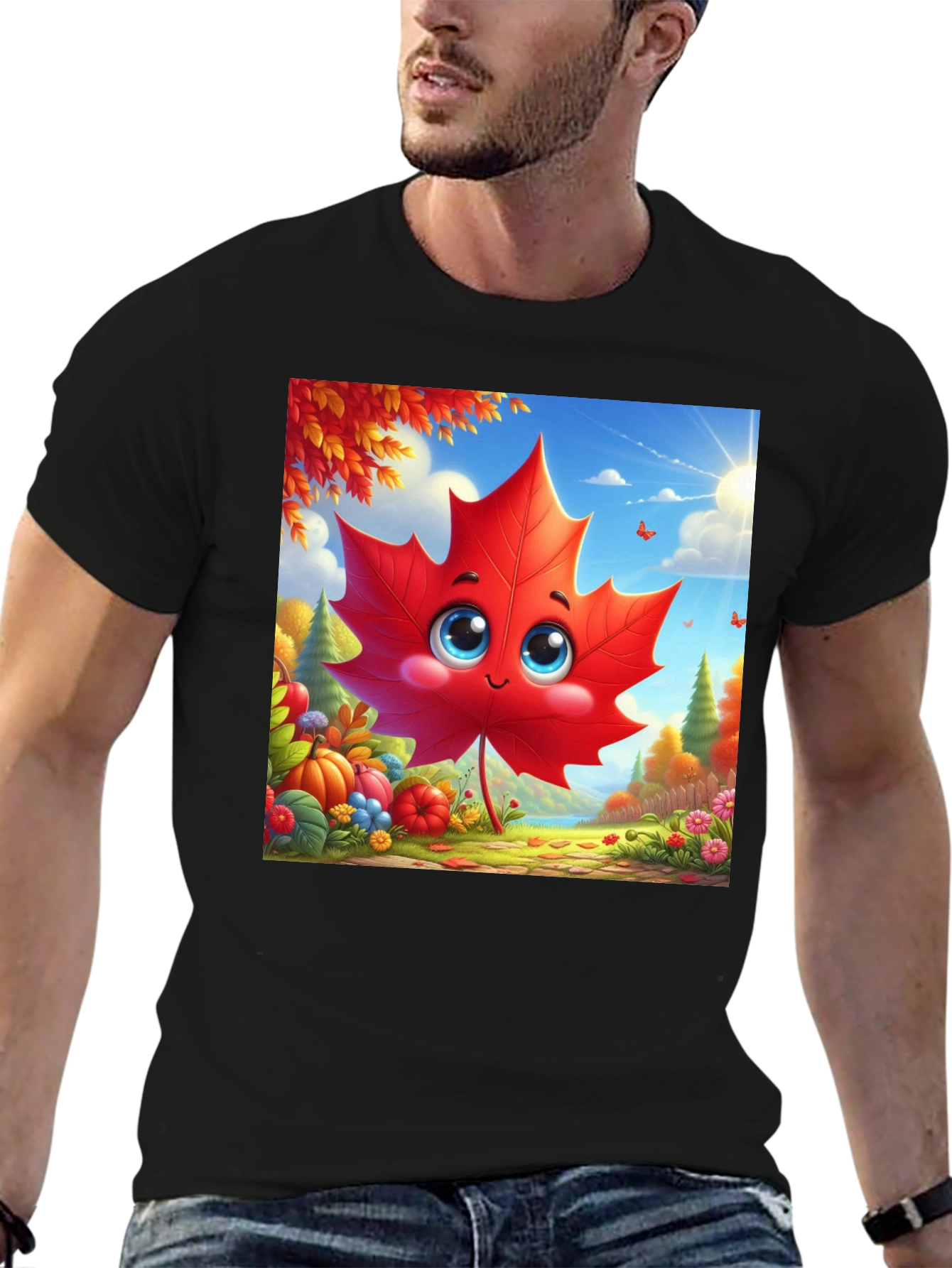 Cute Autumn Leaf Cartoon Graphic T-Shirt