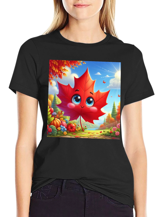 Cute Autumn Leaf Cartoon Graphic T-Shirt