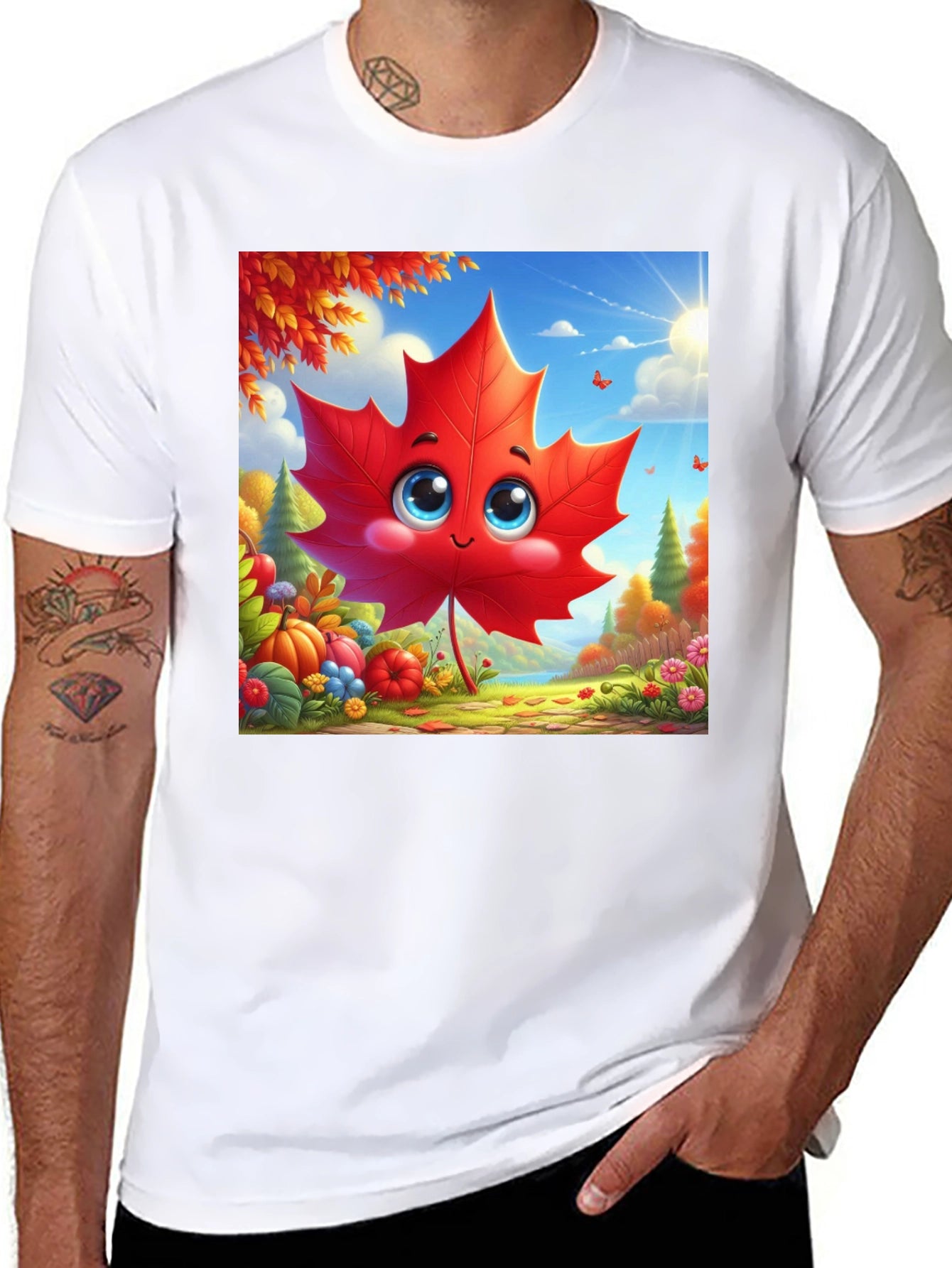 Cute Autumn Leaf Cartoon Graphic T-Shirt