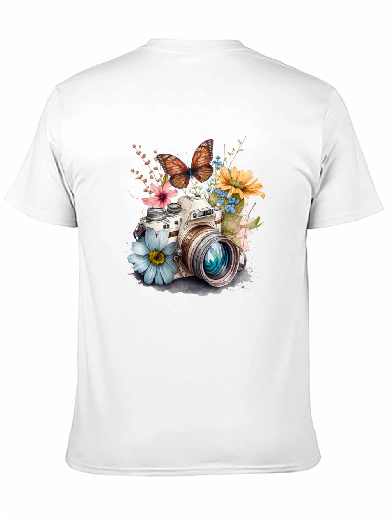 Floral Camera Graphic Tee - Stylish Black T-Shirt