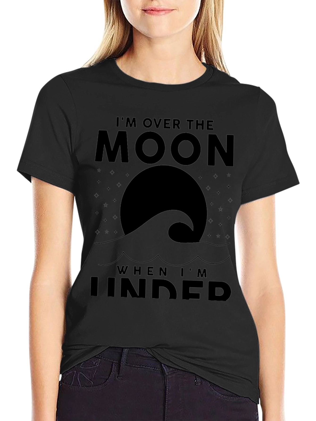 Over the Moon Black Graphic Tee