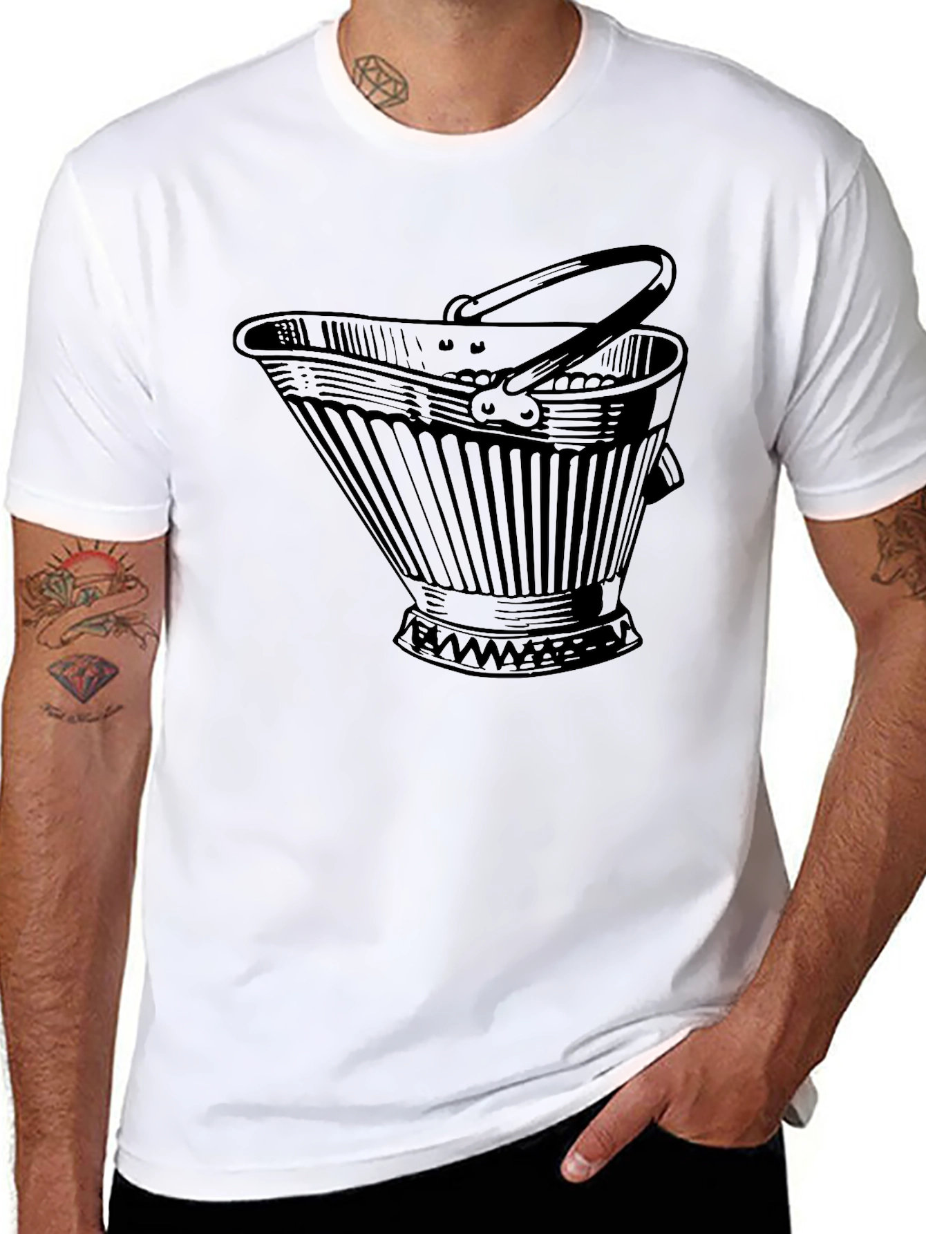 Novelty Bucket Graphic Tee - Black Cotton Casual T-Shirt