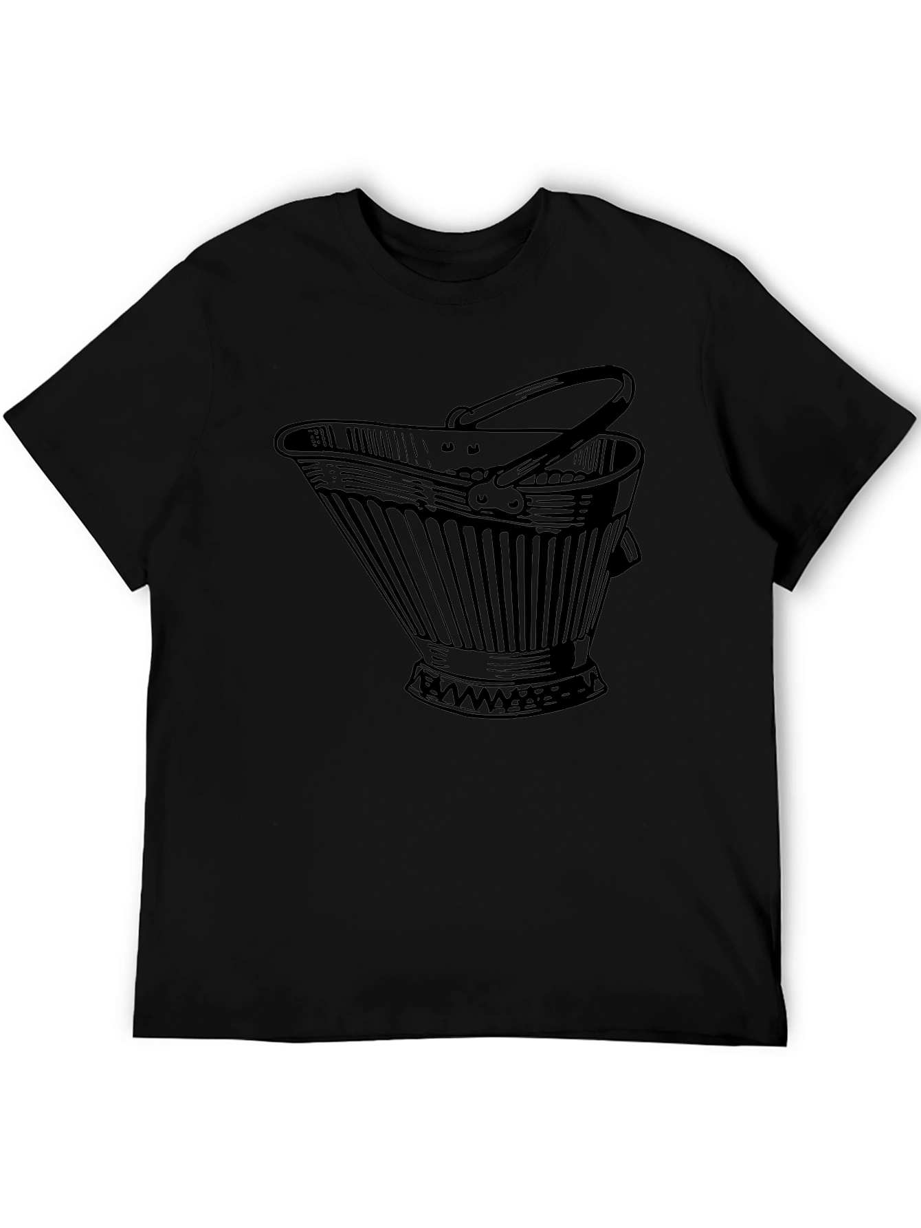 Novelty Bucket Graphic Tee - Black Cotton Casual T-Shirt