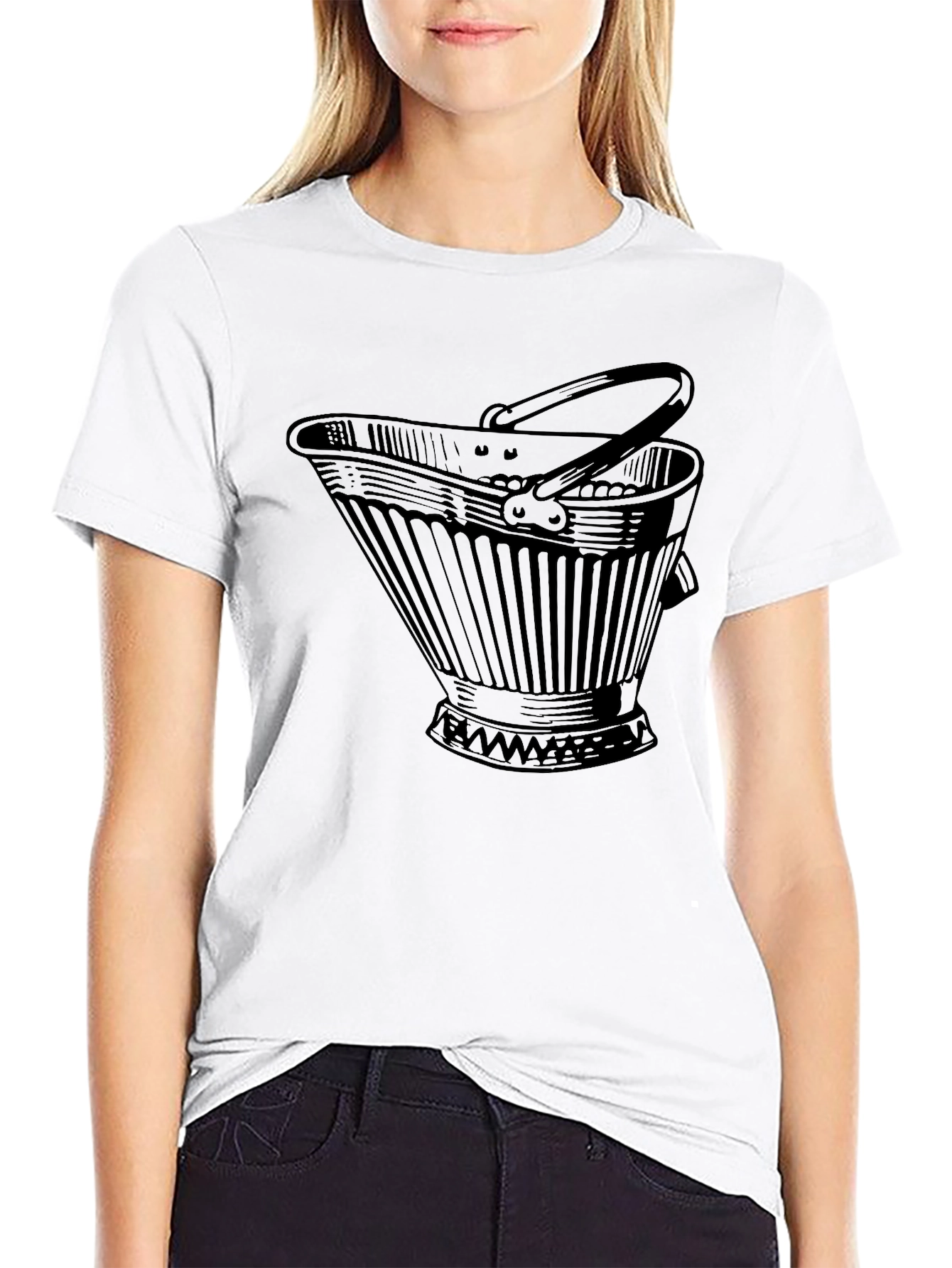 Novelty Bucket Graphic Tee - Black Cotton Casual T-Shirt
