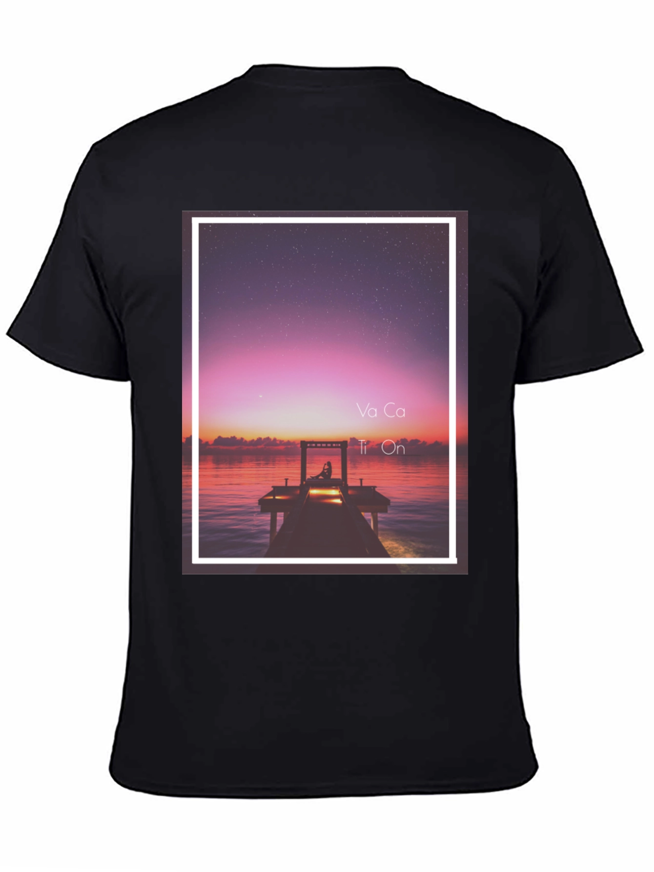 Sunset Dock Graphic Tee - Relaxed Fit Black T-Shirt