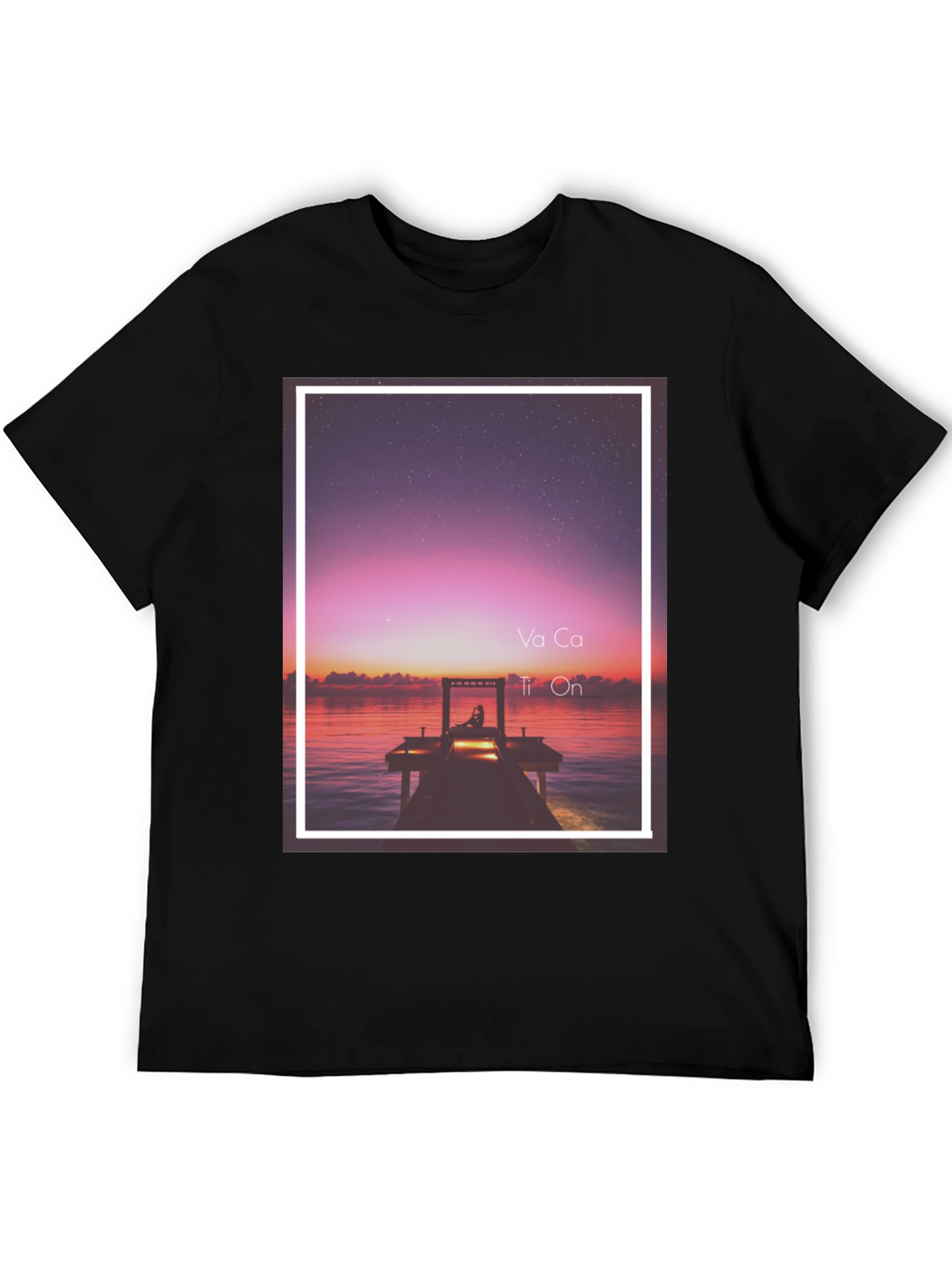 Sunset Dock Graphic Tee - Relaxed Fit Black T-Shirt