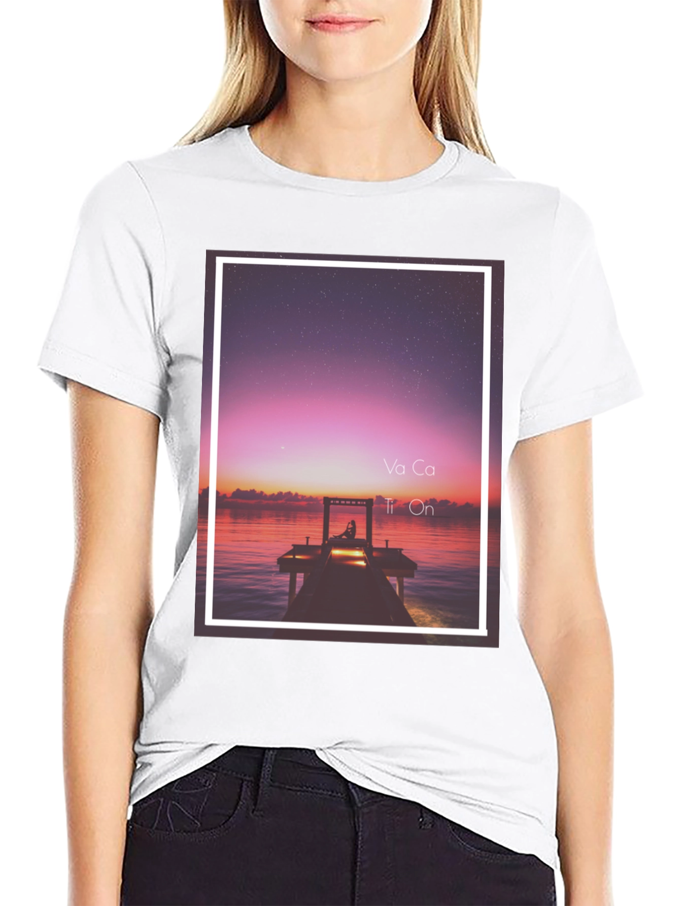 Sunset Dock Graphic Tee - Relaxed Fit Black T-Shirt