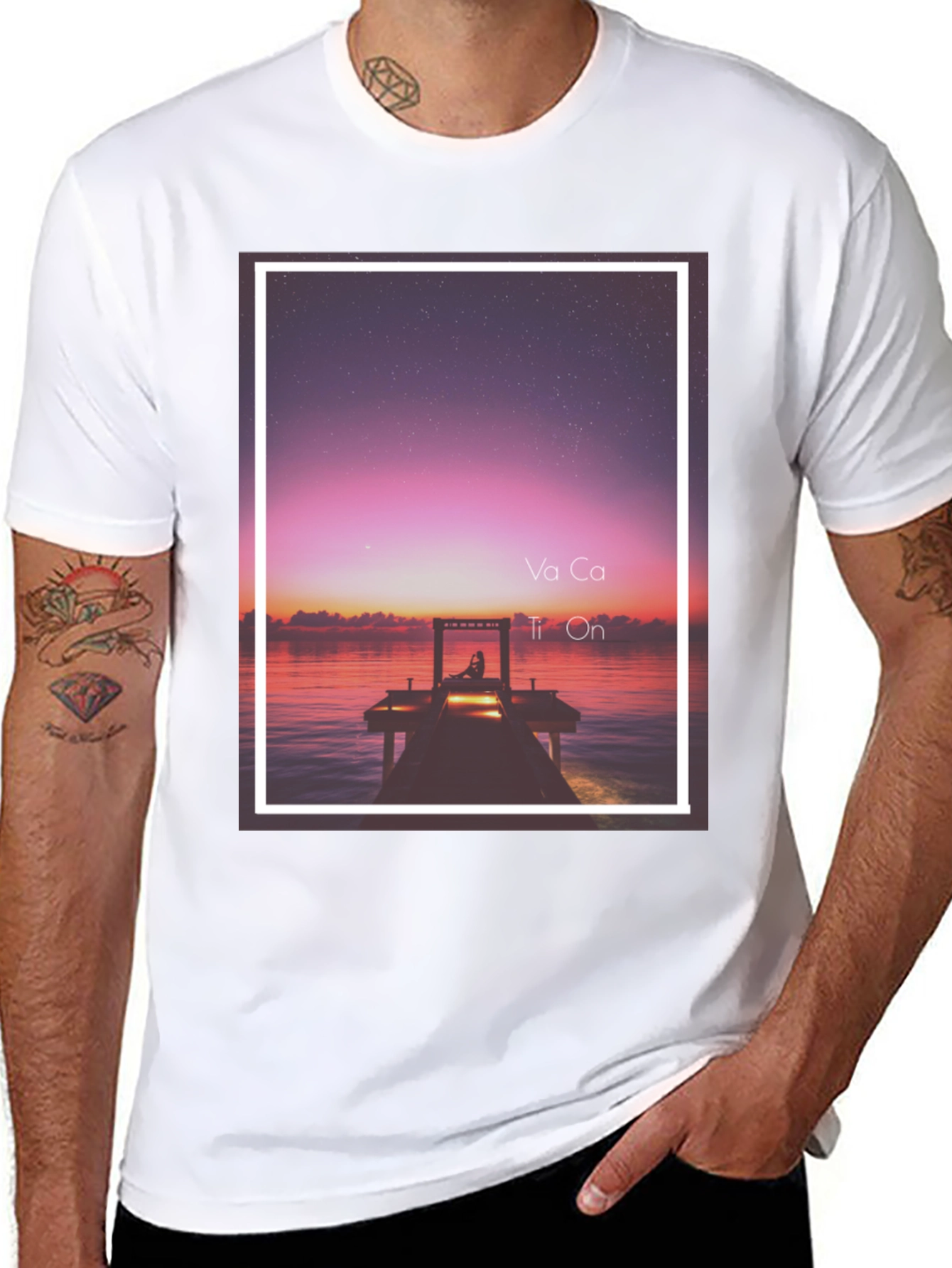 Sunset Dock Graphic Tee - Relaxed Fit Black T-Shirt