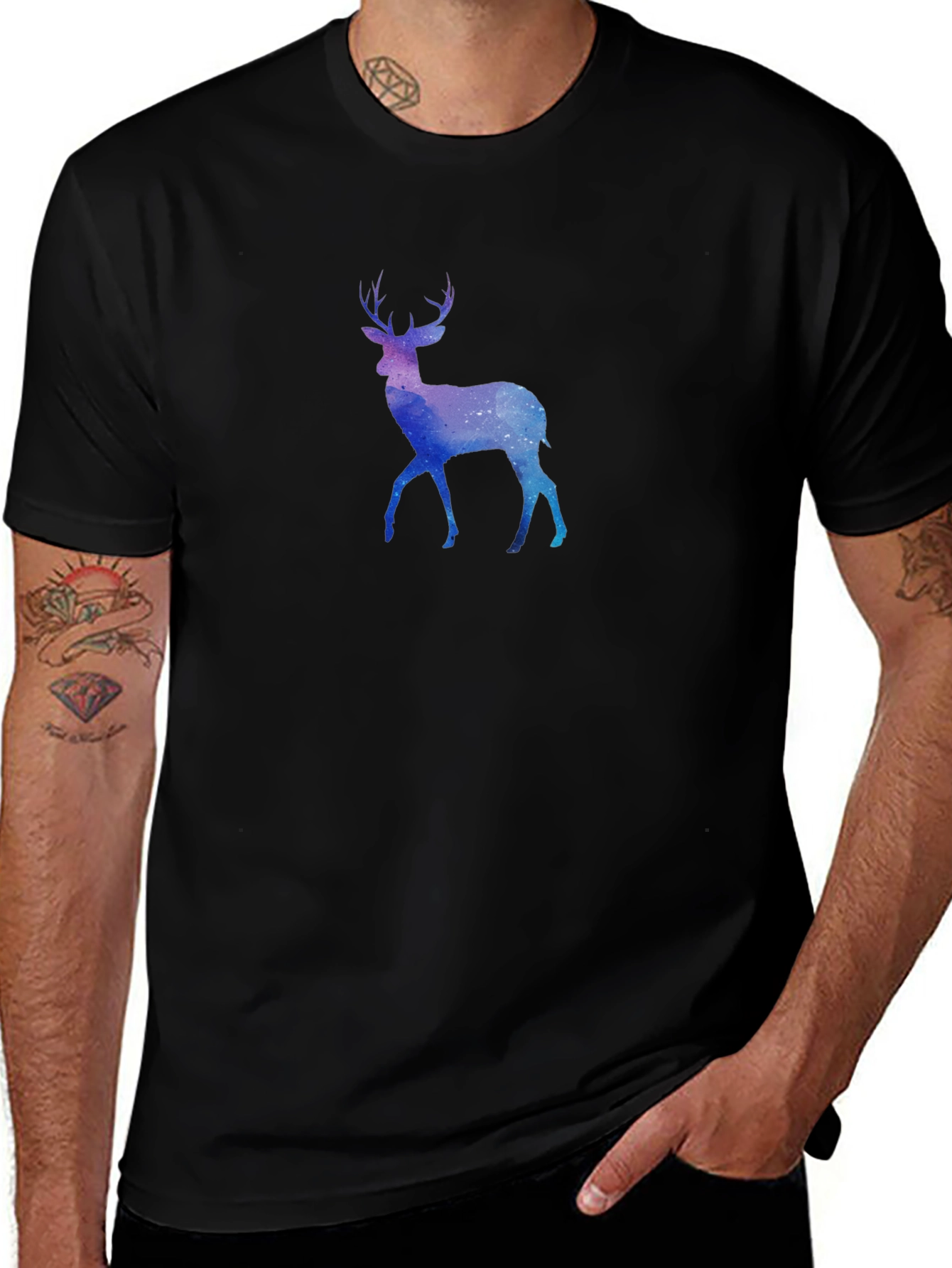 Cosmic Deer Graphic Tee - Mens Black T-Shirt