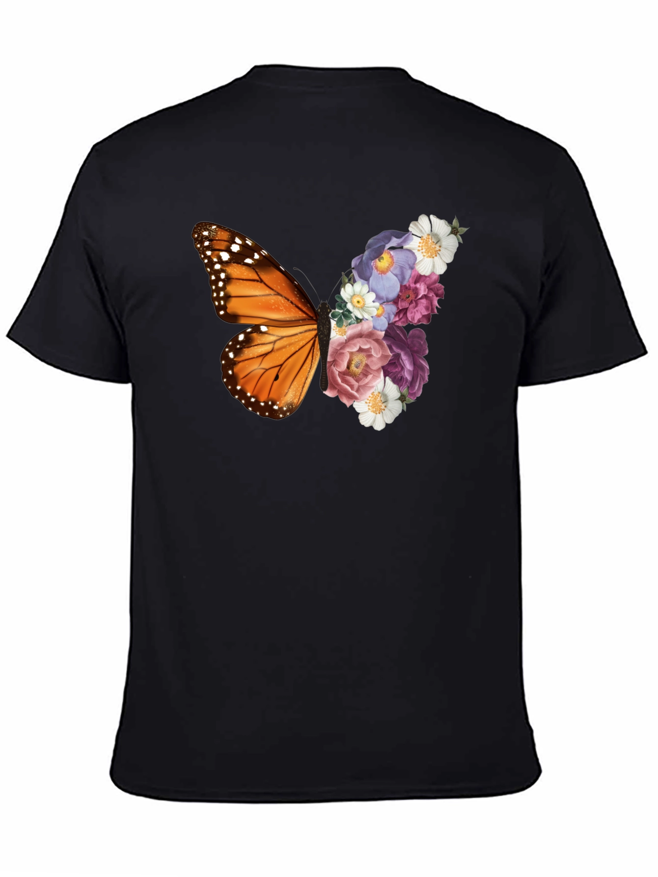 Butterfly Floral Print Black T-Shirt