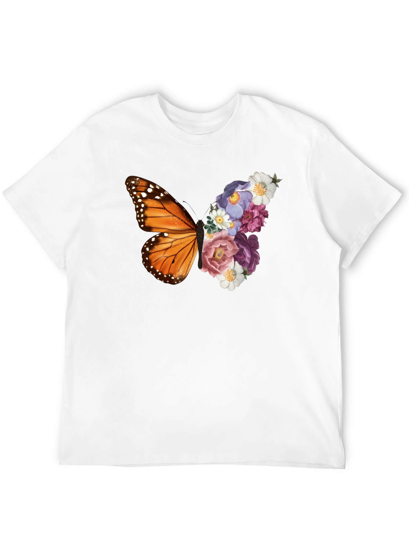 Butterfly Floral Print Black T-Shirt