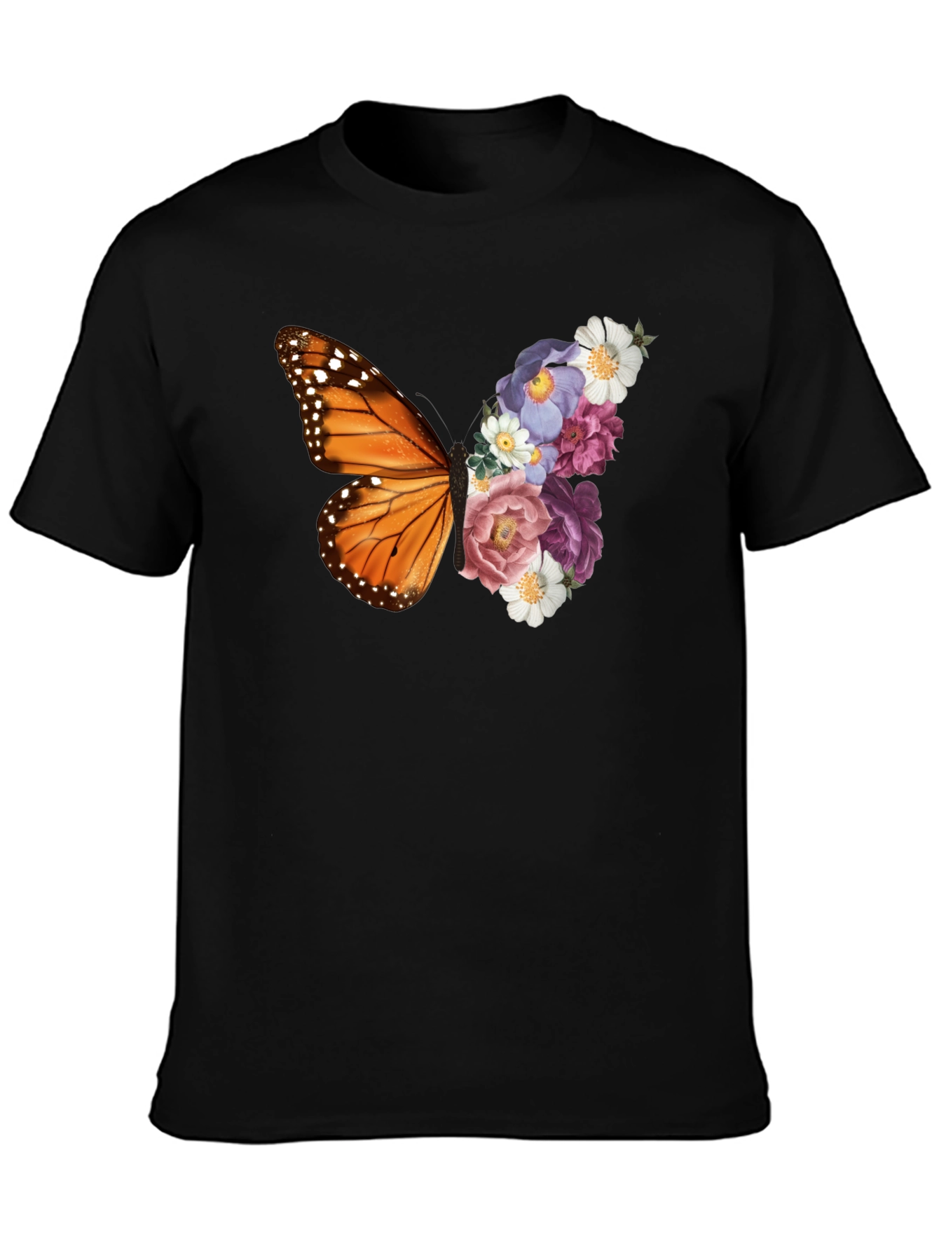 Butterfly Floral Print Black T-Shirt