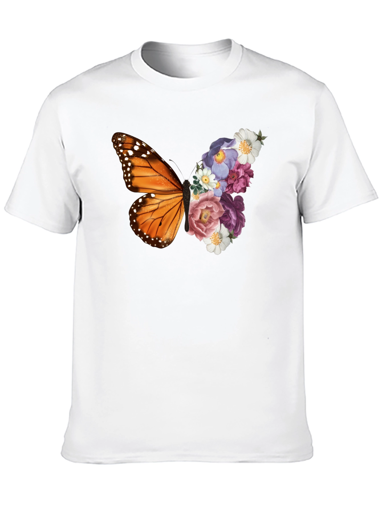 Butterfly Floral Print Black T-Shirt