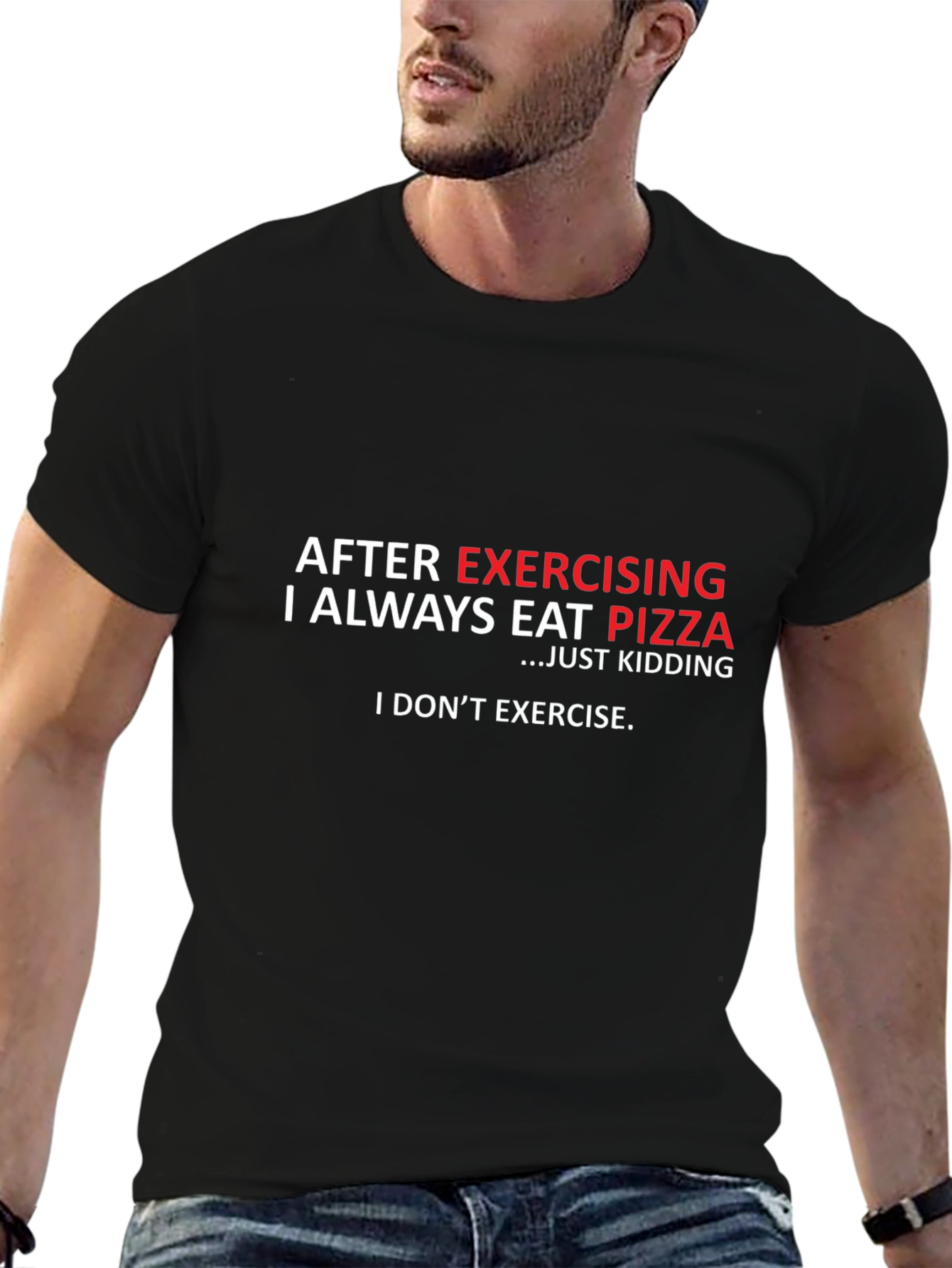 Funny Exercise Pizza T-Shirt - Black Cotton Tee