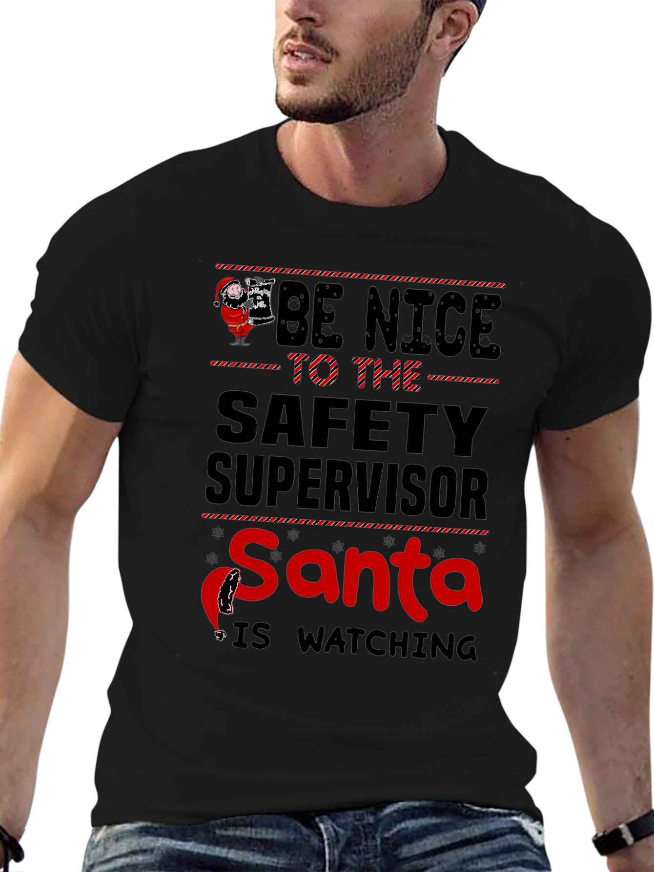Be Nice Safety Supervisor Santa Watching T-Shirt