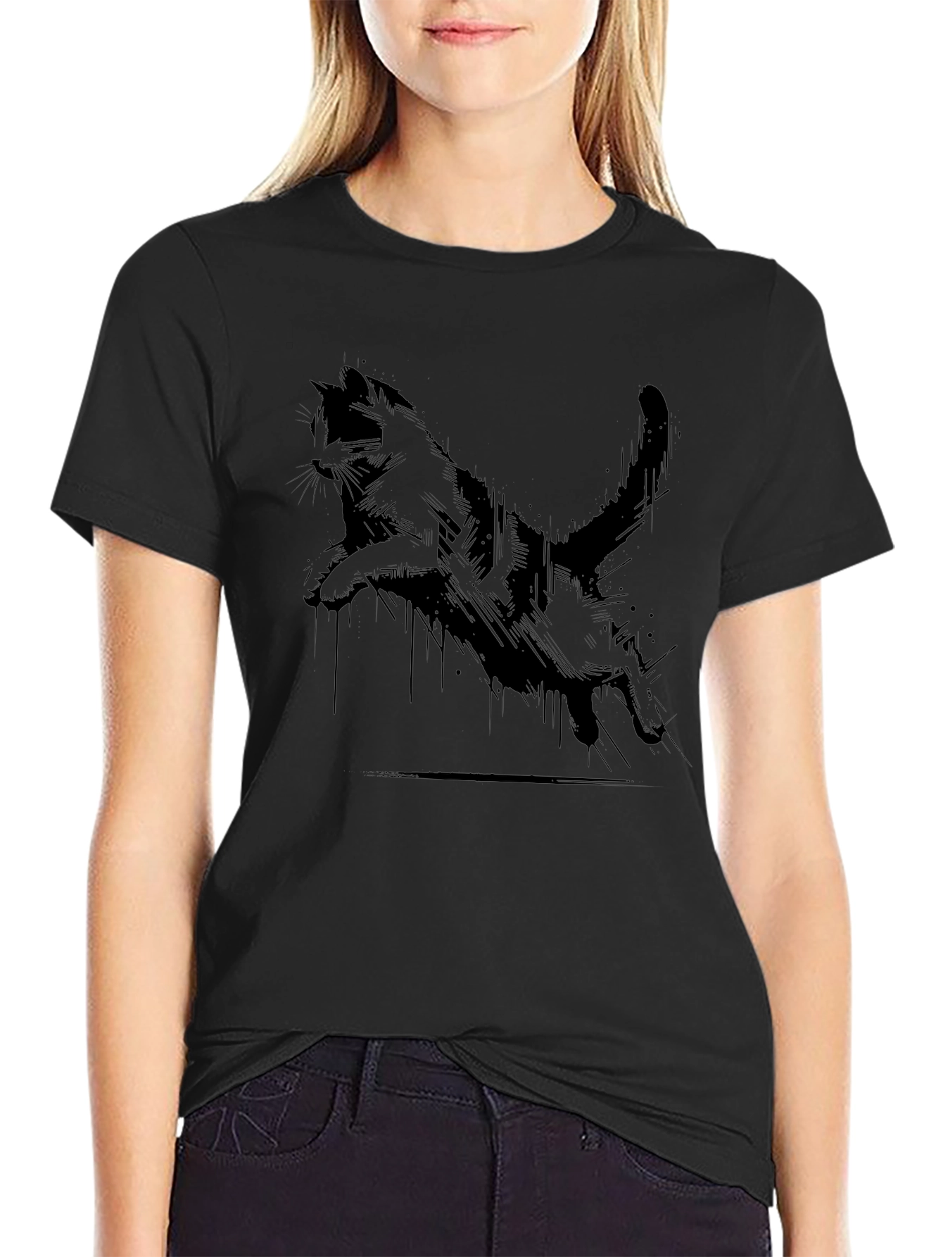 Cool Cat Print Black T-Shirt