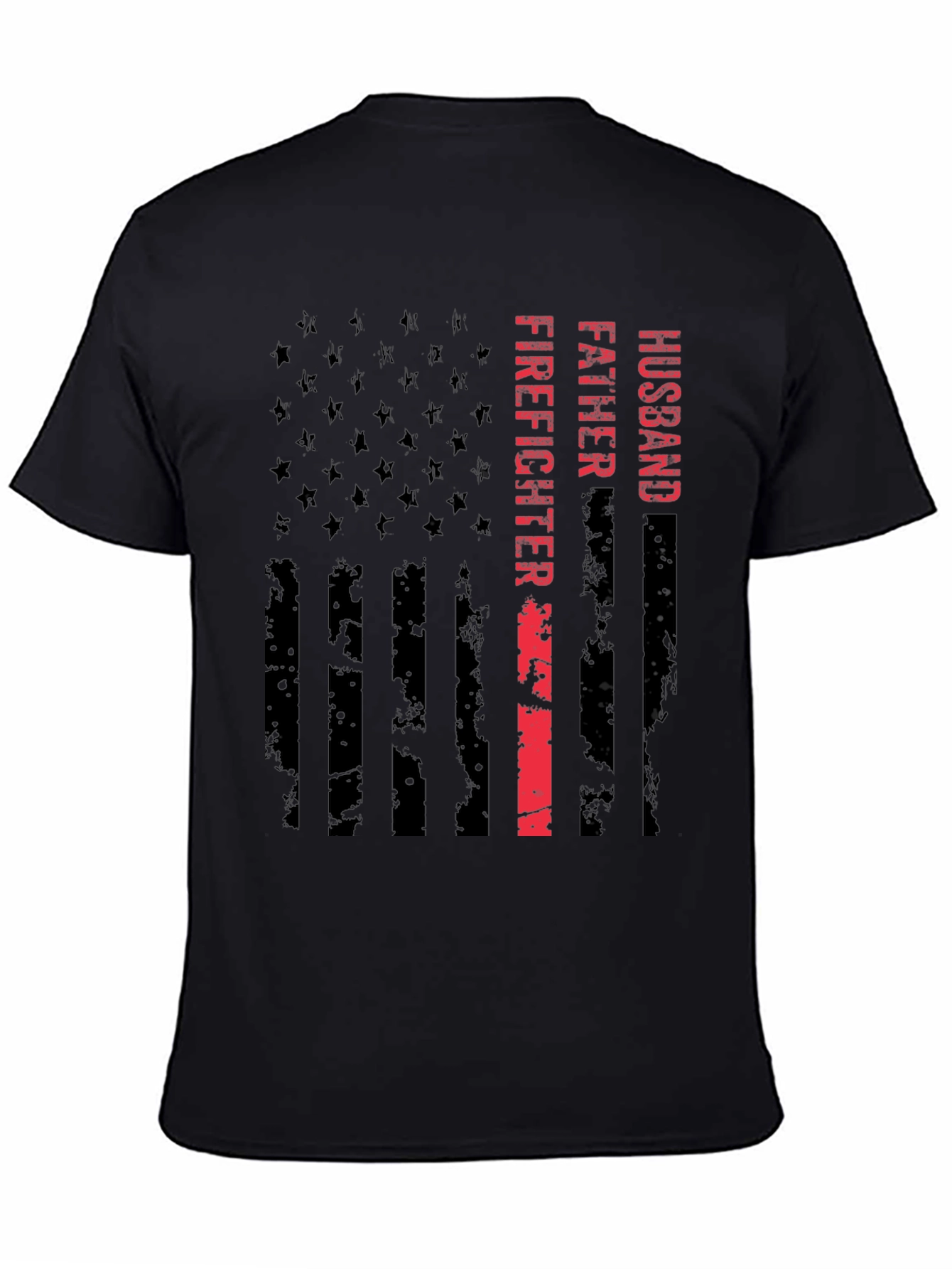 Husband Father Firefighter American Flag Graphic Tee