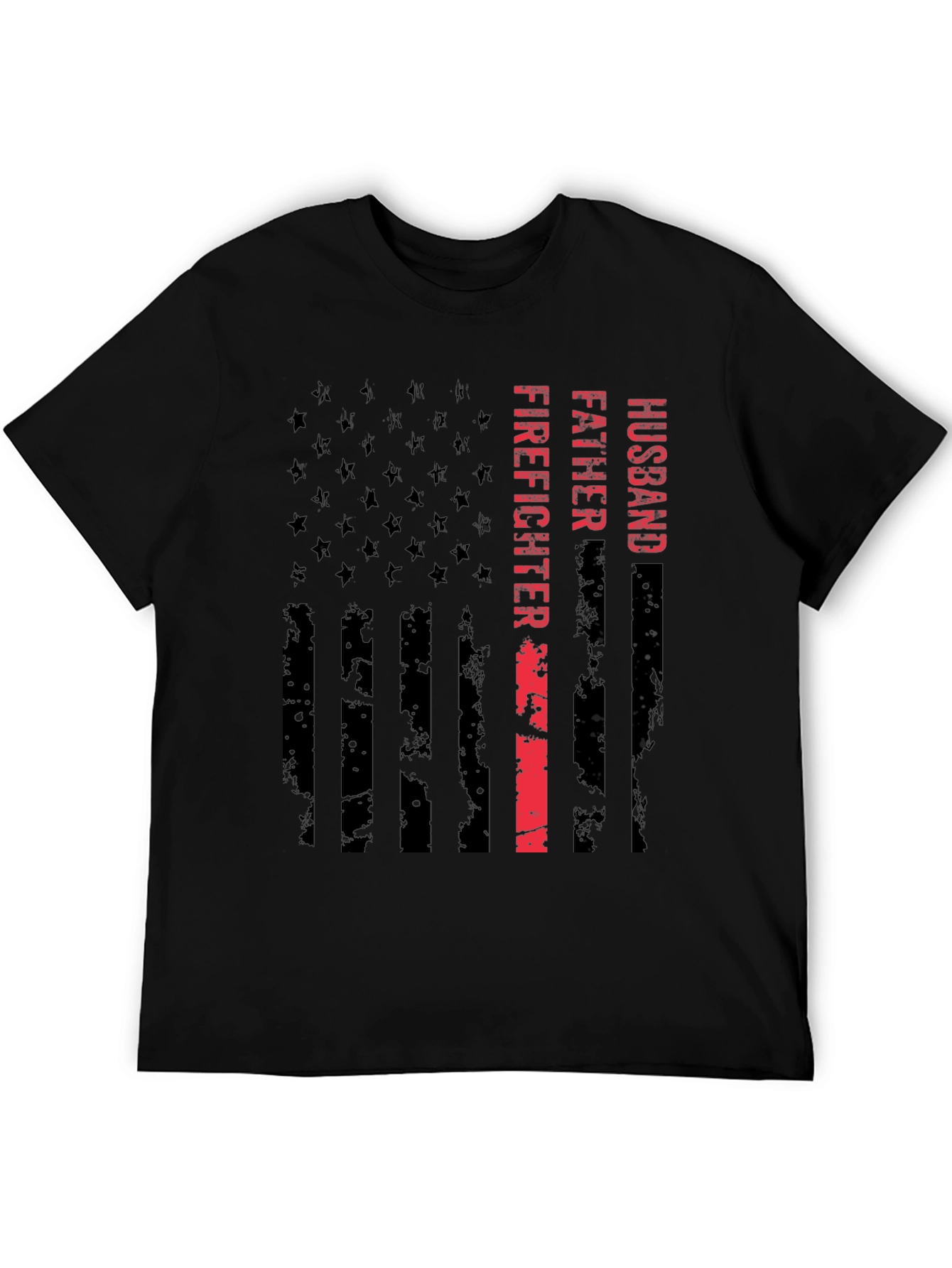 Husband Father Firefighter American Flag Graphic Tee