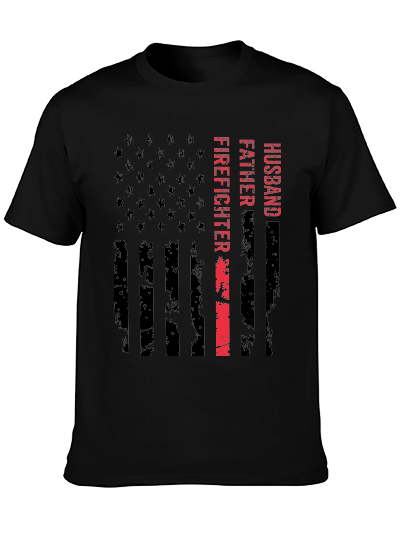 Husband Father Firefighter American Flag Graphic Tee