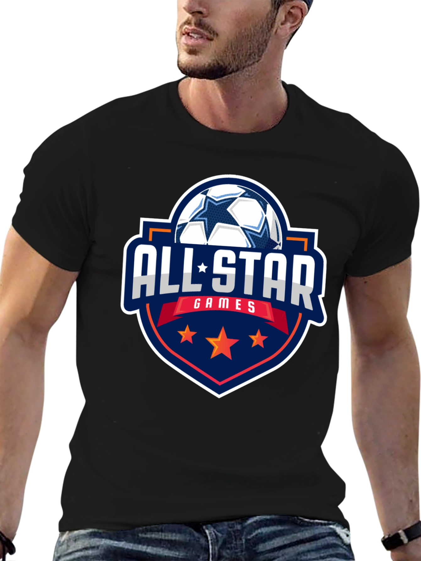 All-Star Games Soccer Graphic Tee - Black Cotton