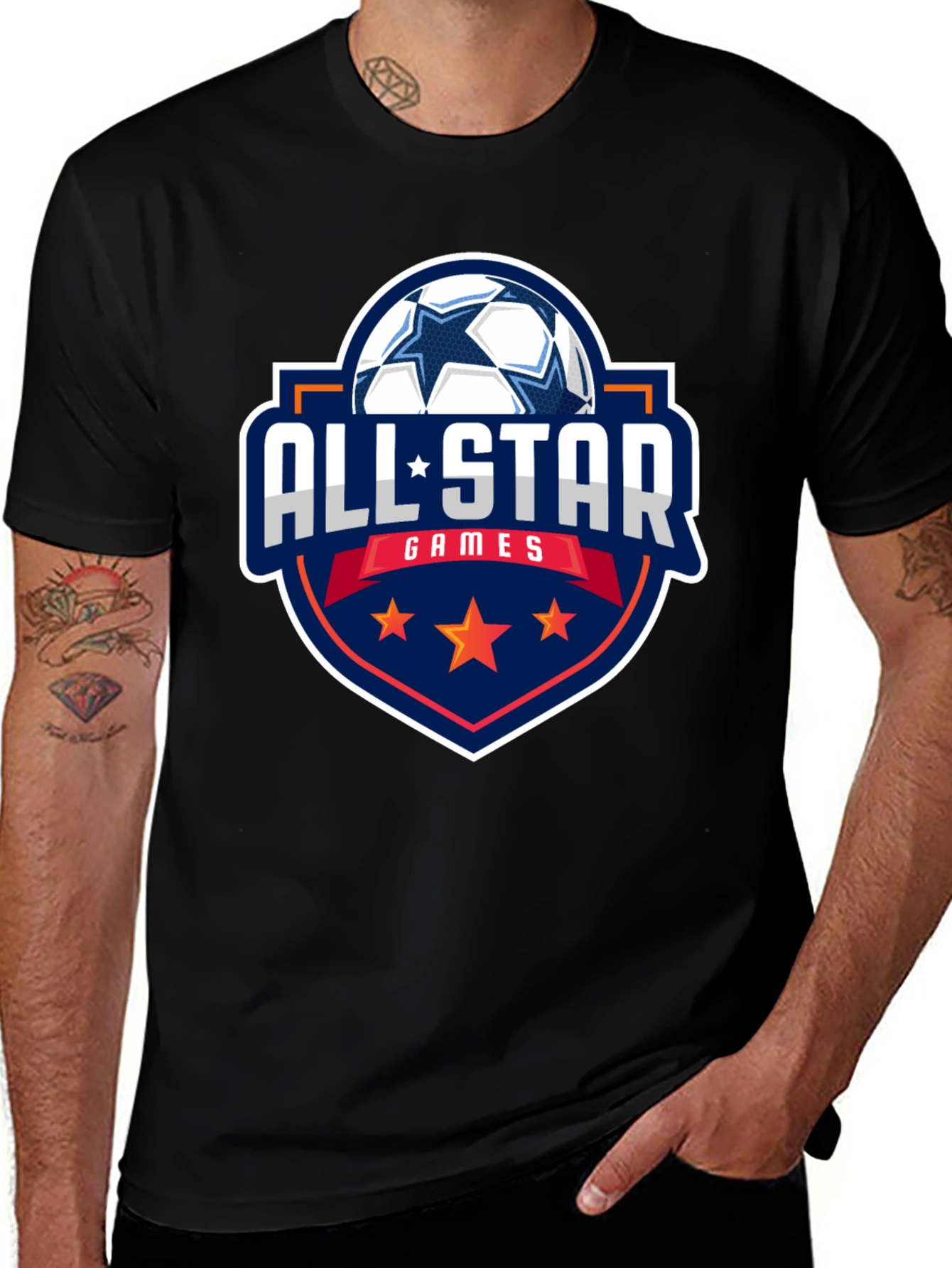 All-Star Games Soccer Graphic Tee - Black Cotton