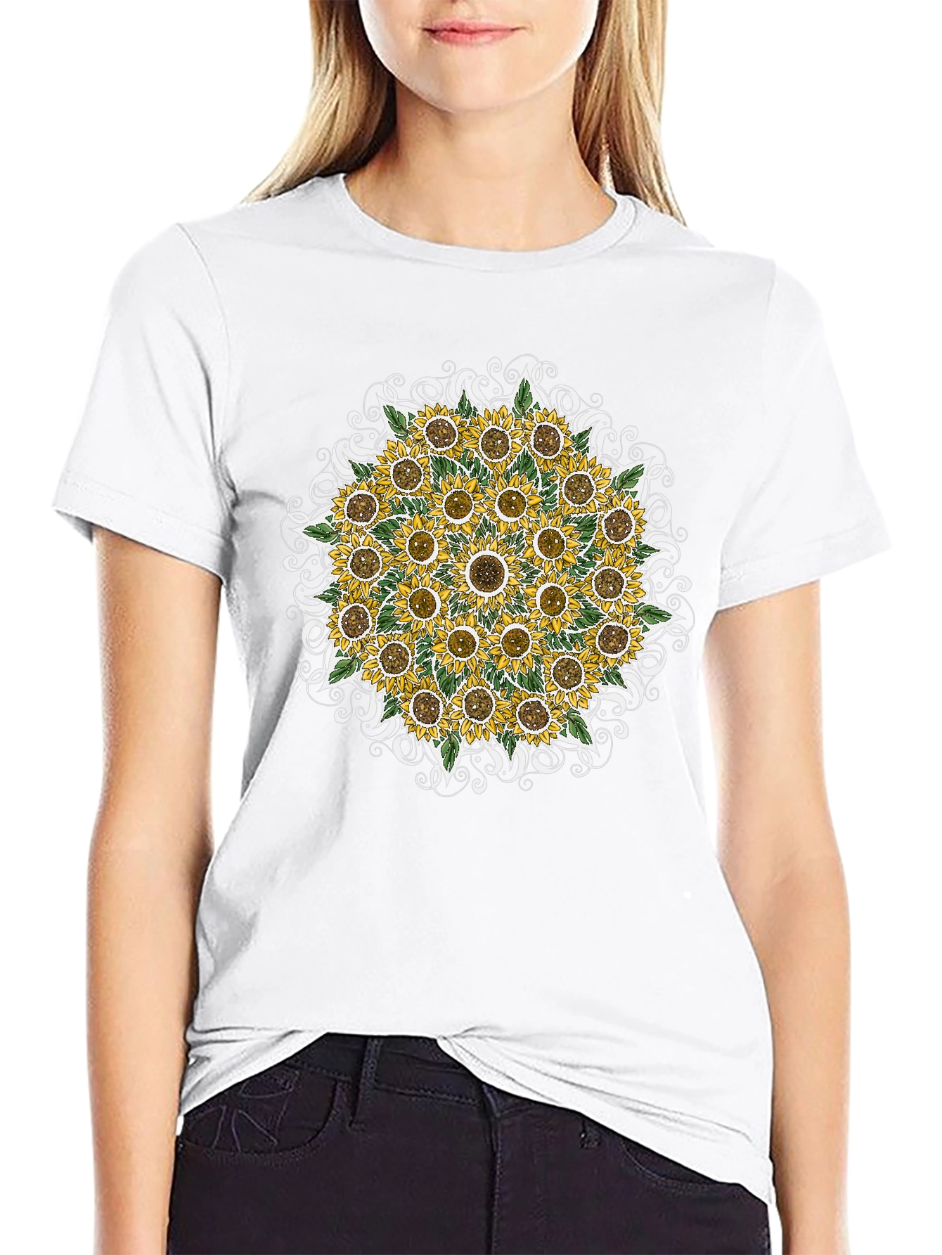 Sunflower Mandala Graphic Tee - Black