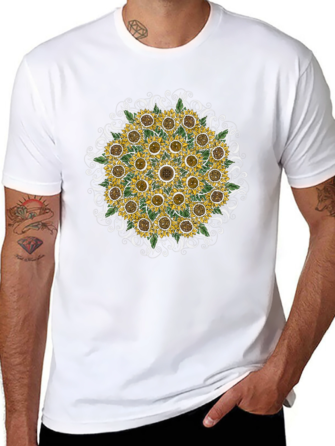 Sunflower Mandala Graphic Tee - Black