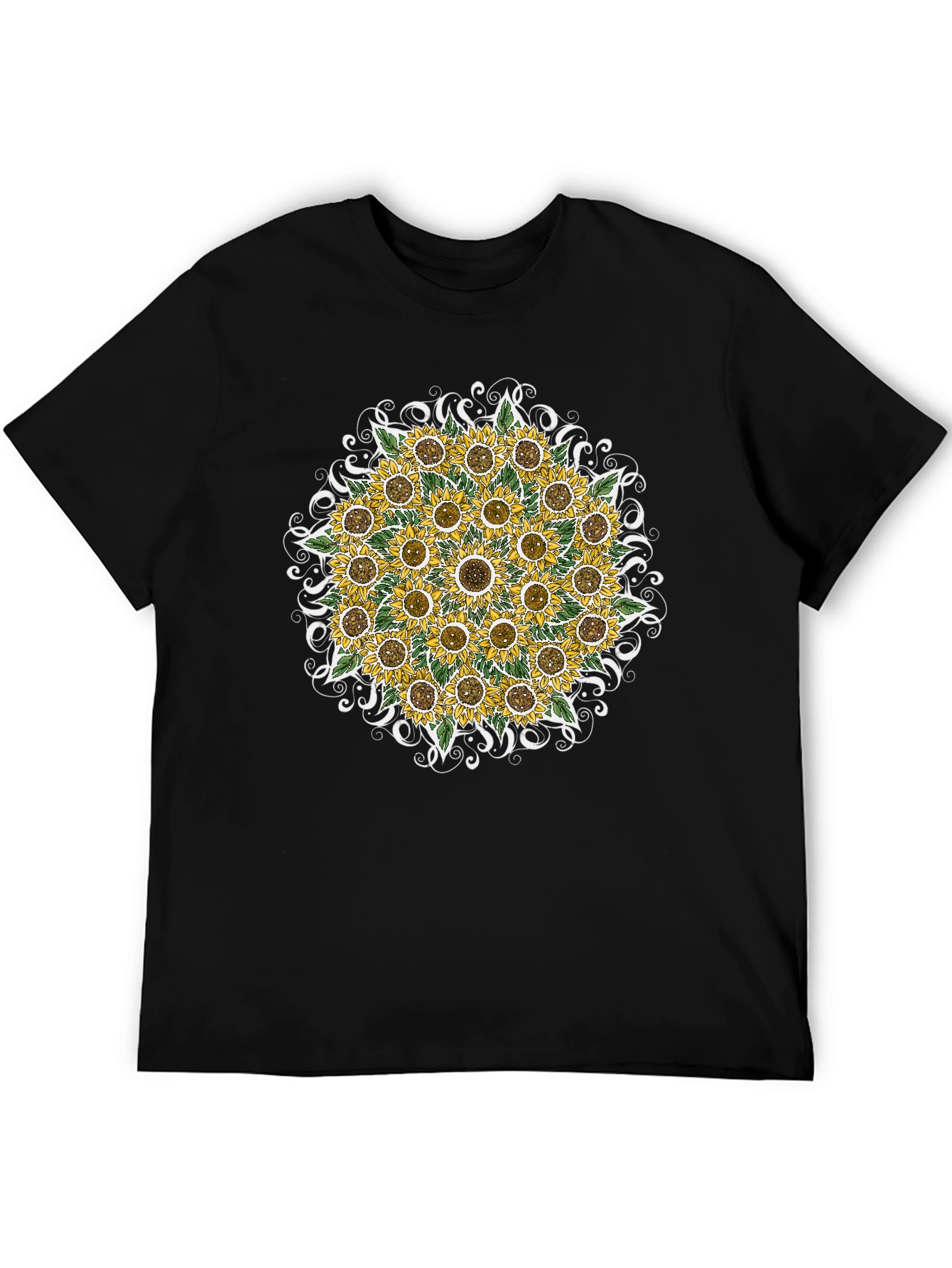 Sunflower Mandala Graphic Tee - Black