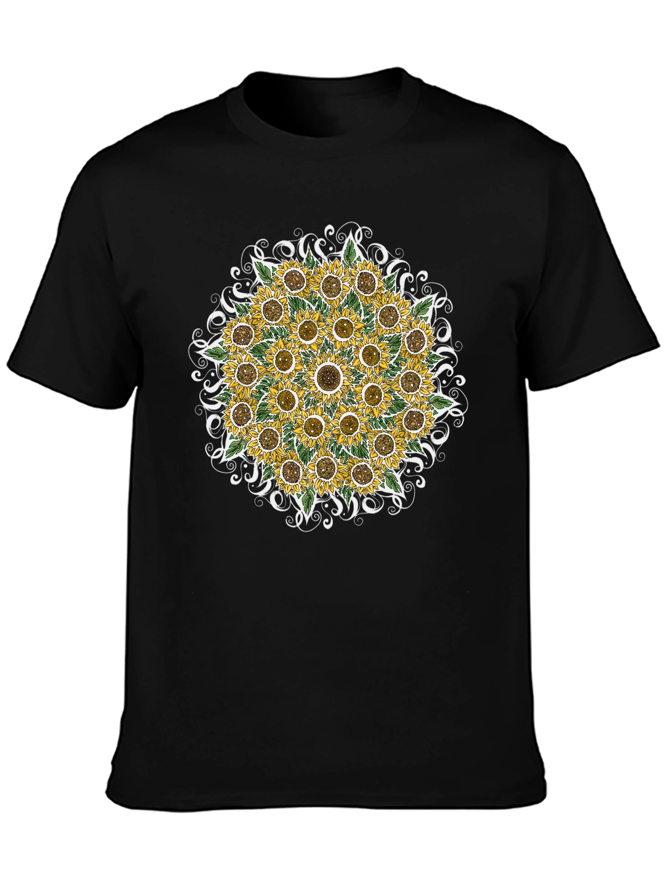 Sunflower Mandala Graphic Tee - Black