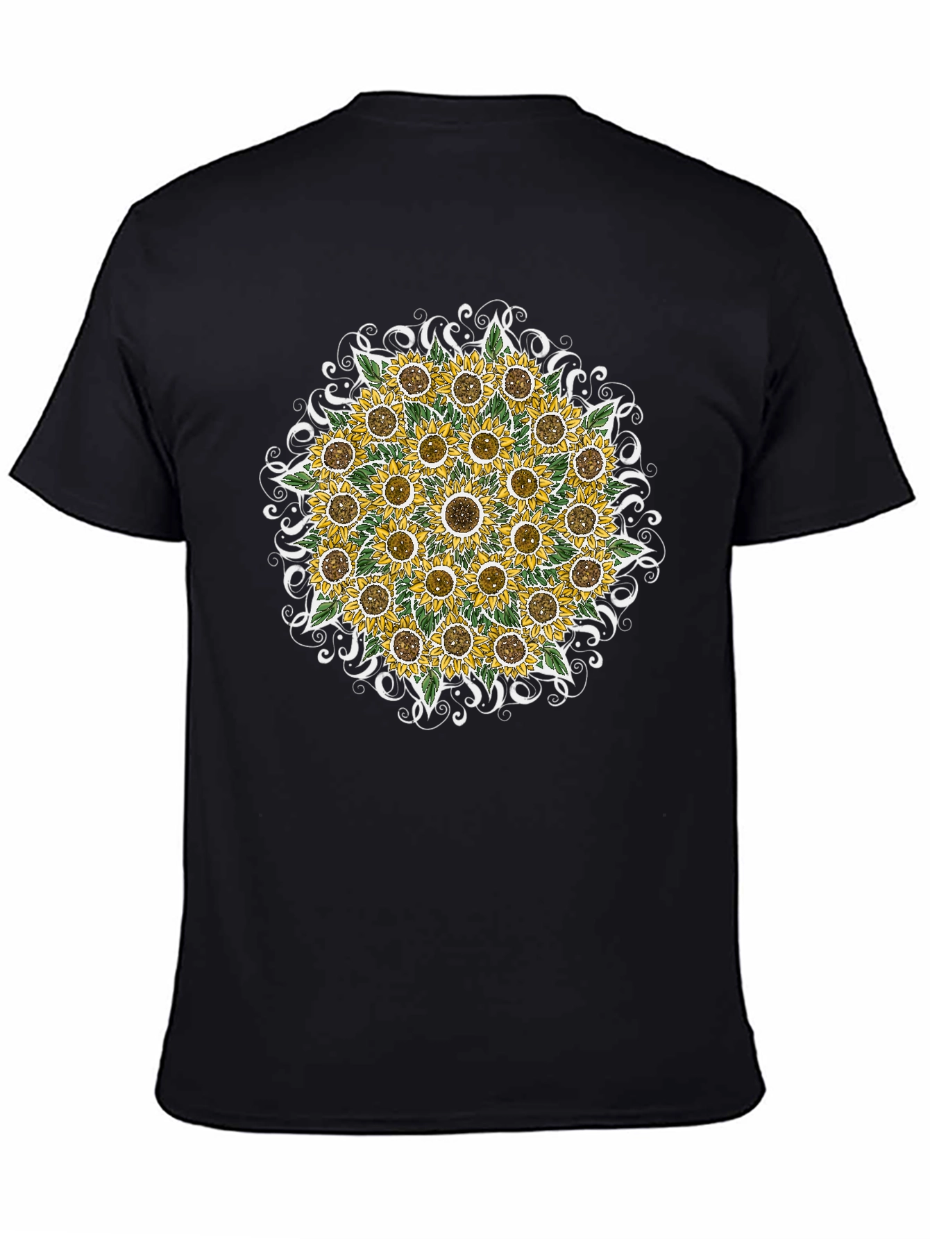 Sunflower Mandala Graphic Tee - Black