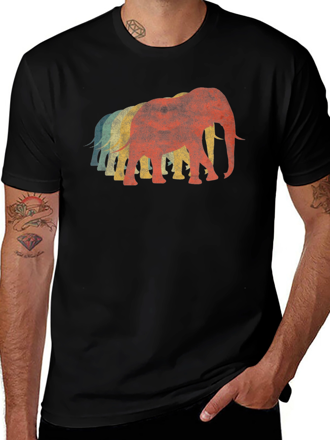 Retro Elephant T-Shirt - Black