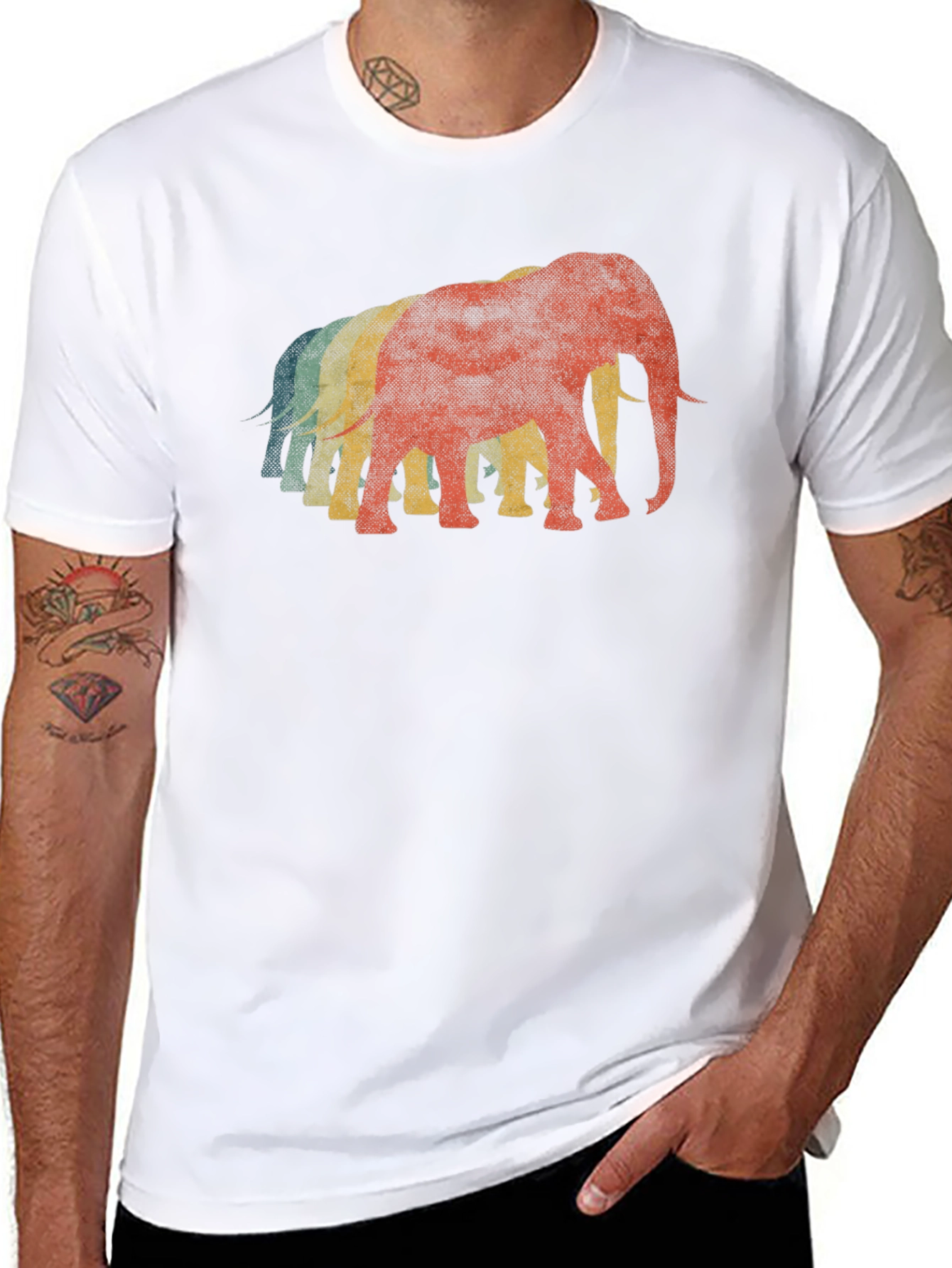 Retro Elephant T-Shirt - Black