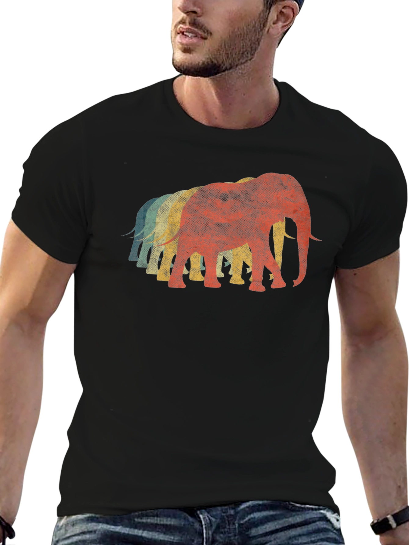 Retro Elephant T-Shirt - Black