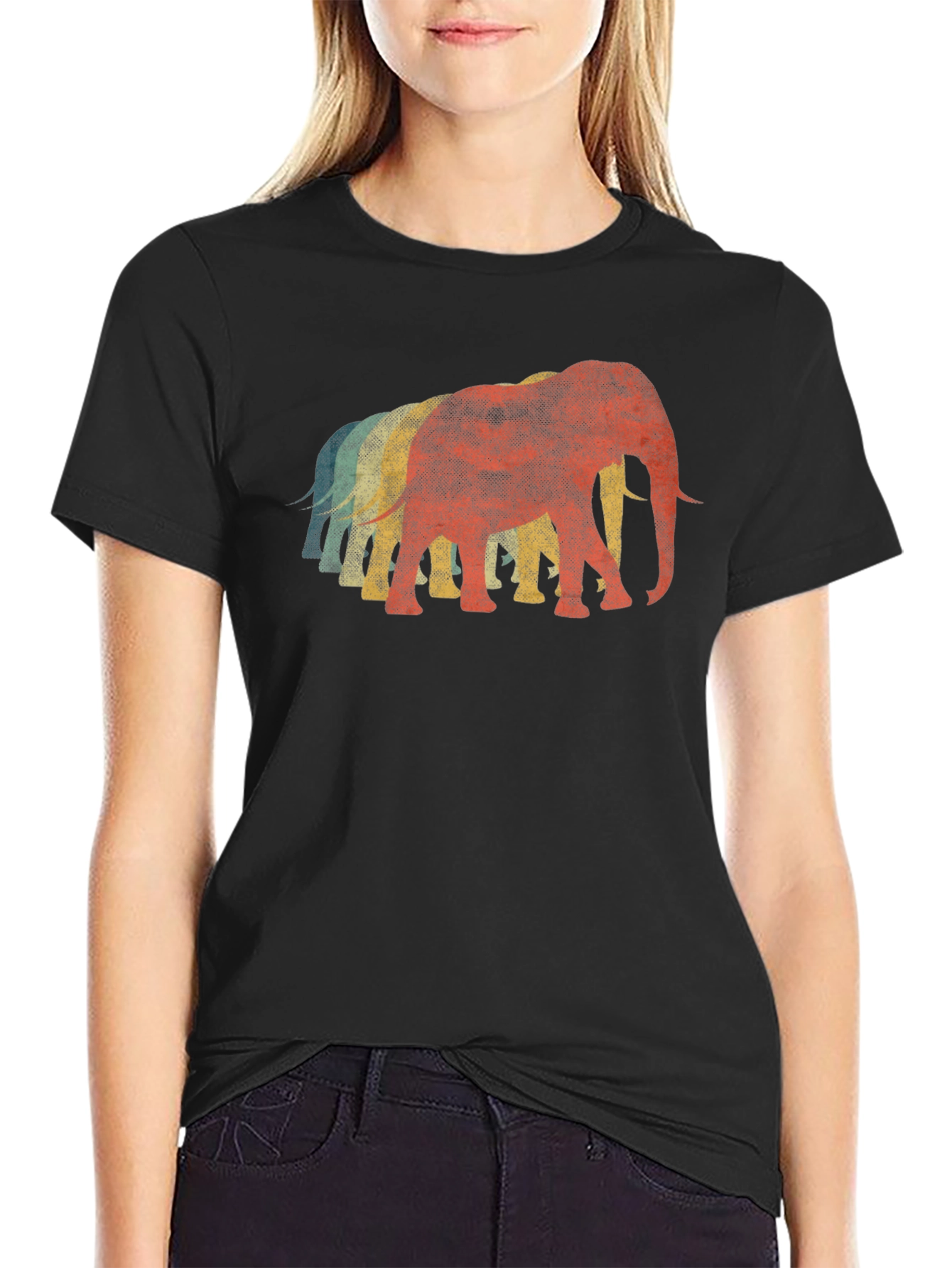 Retro Elephant T-Shirt - Black