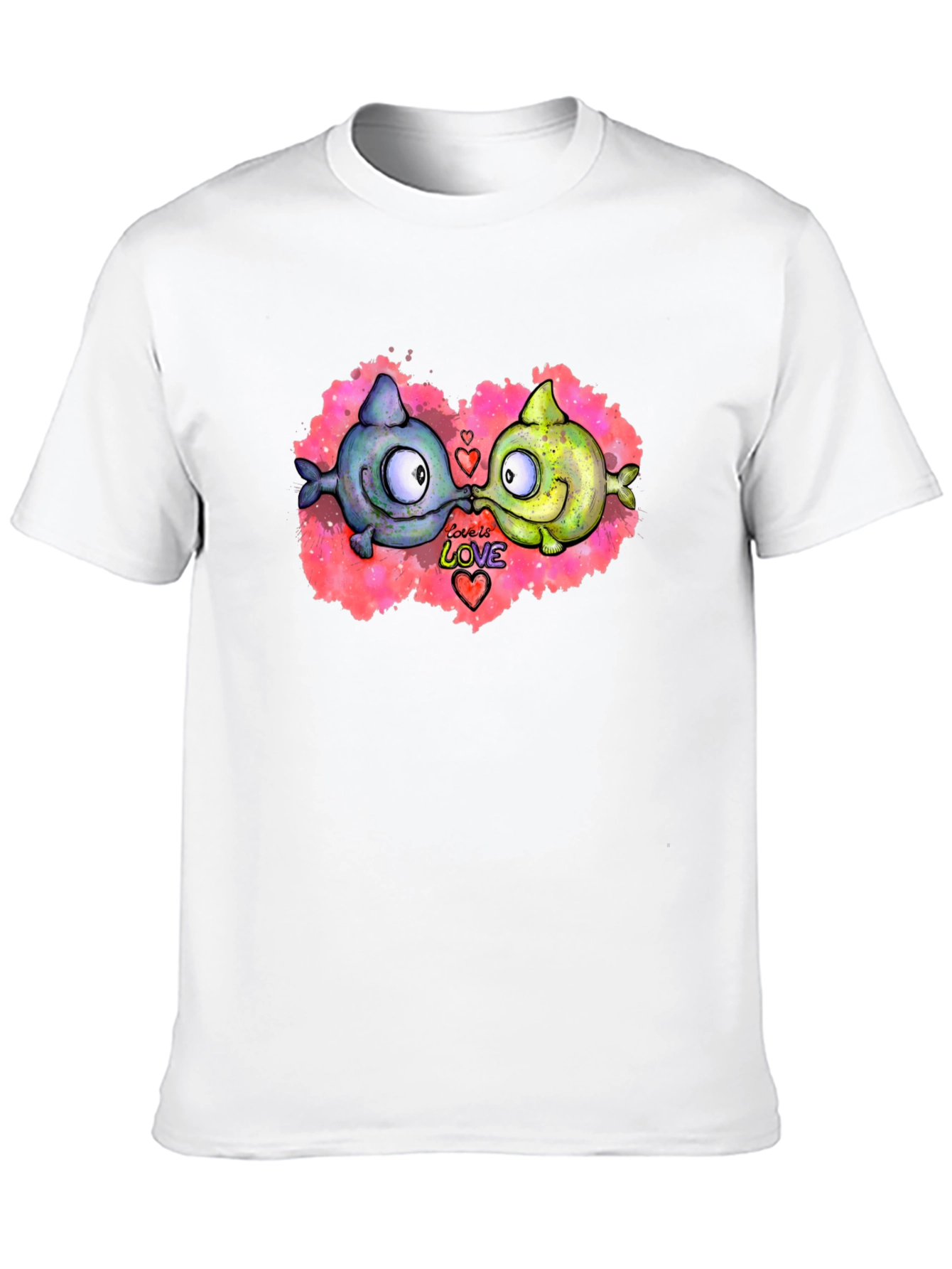 Cute Cartoon Fish Love T-Shirt - Black