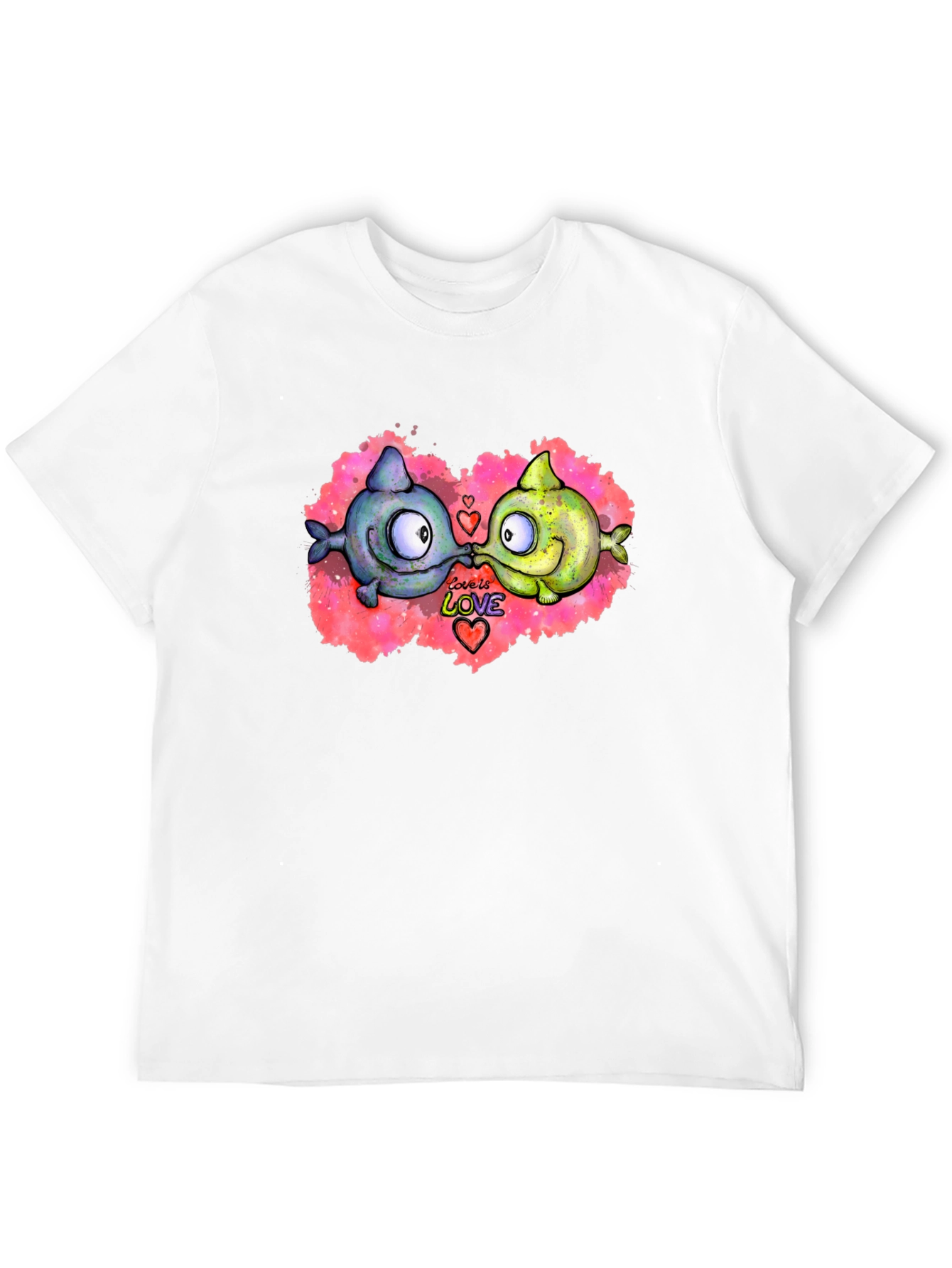 Cute Cartoon Fish Love T-Shirt - Black