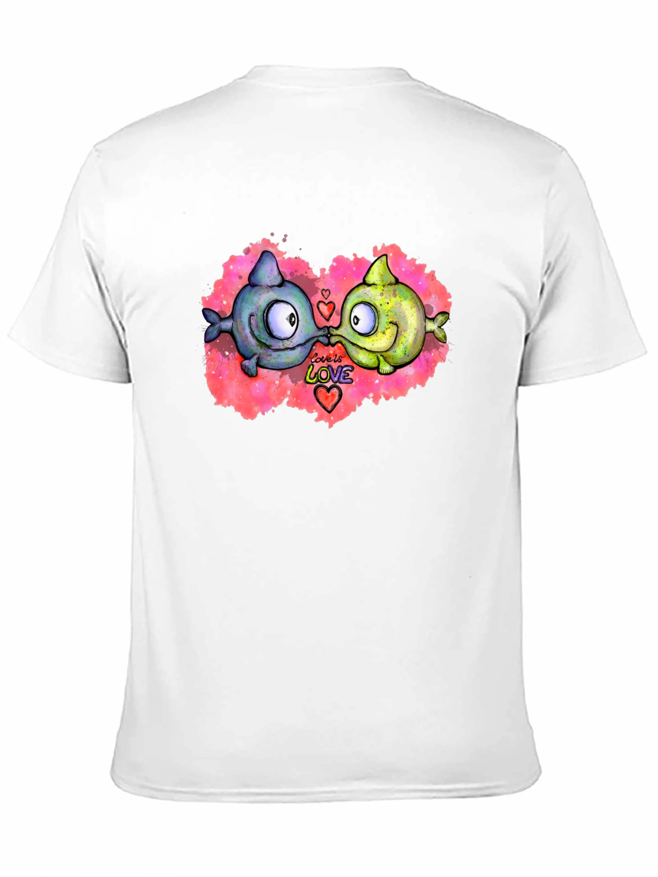 Cute Cartoon Fish Love T-Shirt - Black