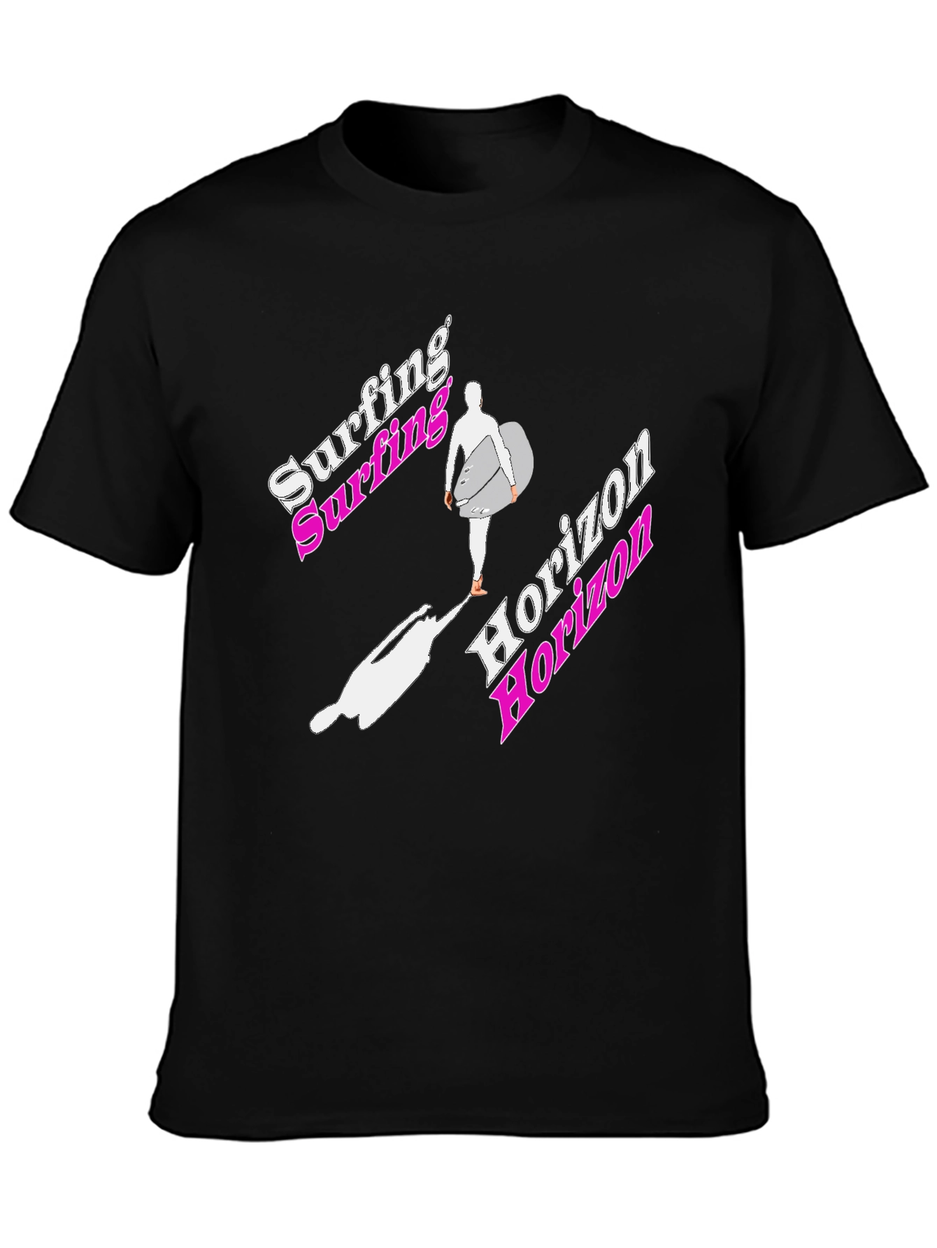 Surfing Horizon Graphic Tee - Black Cotton Shirt