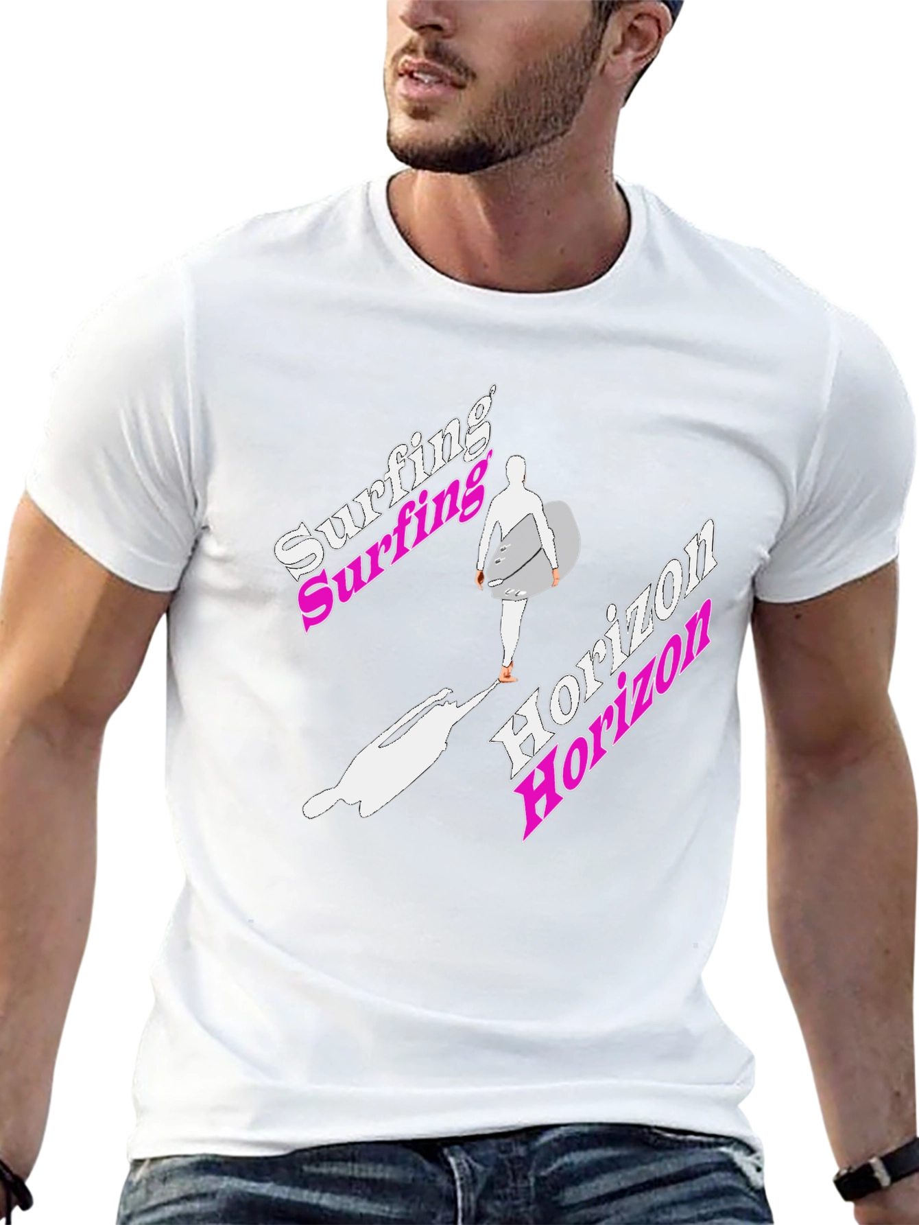 Surfing Horizon Graphic Tee - Black Cotton Shirt