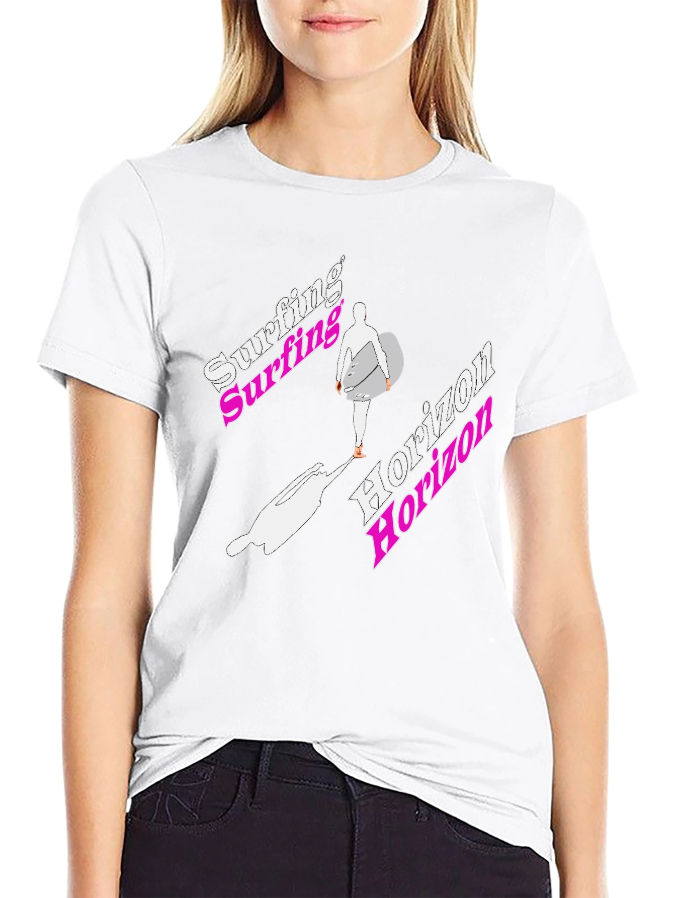 Surfing Horizon Graphic Tee - Black Cotton Shirt