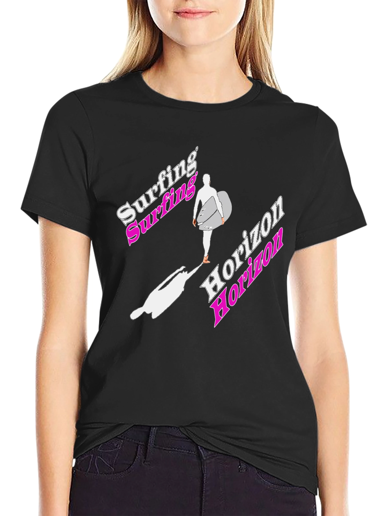 Surfing Horizon Graphic Tee - Black Cotton Shirt