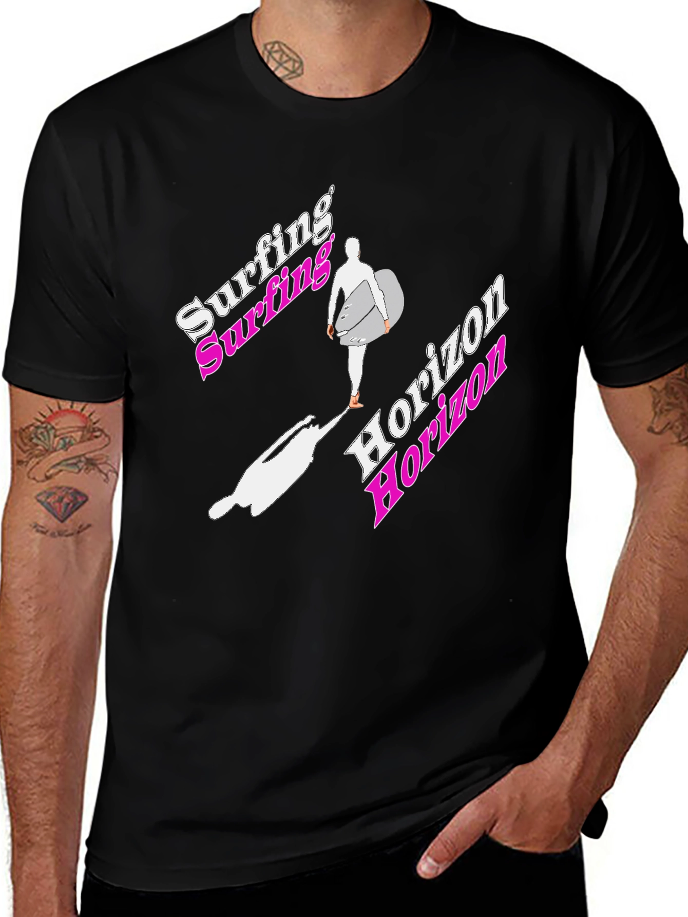 Surfing Horizon Graphic Tee - Black Cotton Shirt
